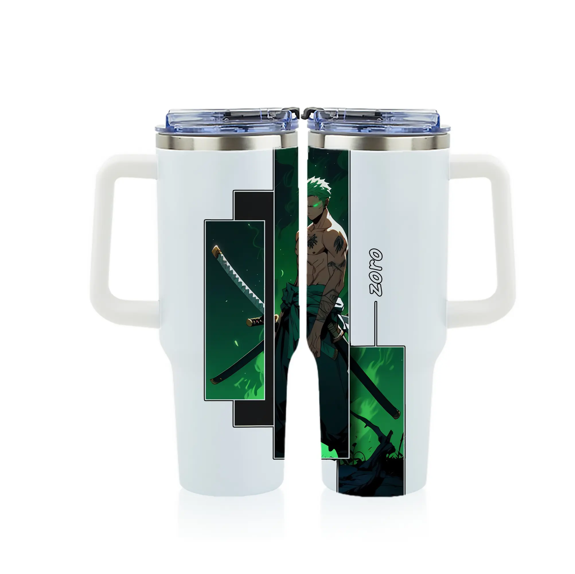 ワンピース グッズ ロロノア・ゾロ - 1200mL フルプリント車用タンブラー ・ 304ステンレス 内側 ・ 201ステンレス 外側 ・ 保温 保冷 ・ 通勤 ドライブ アウトドア用