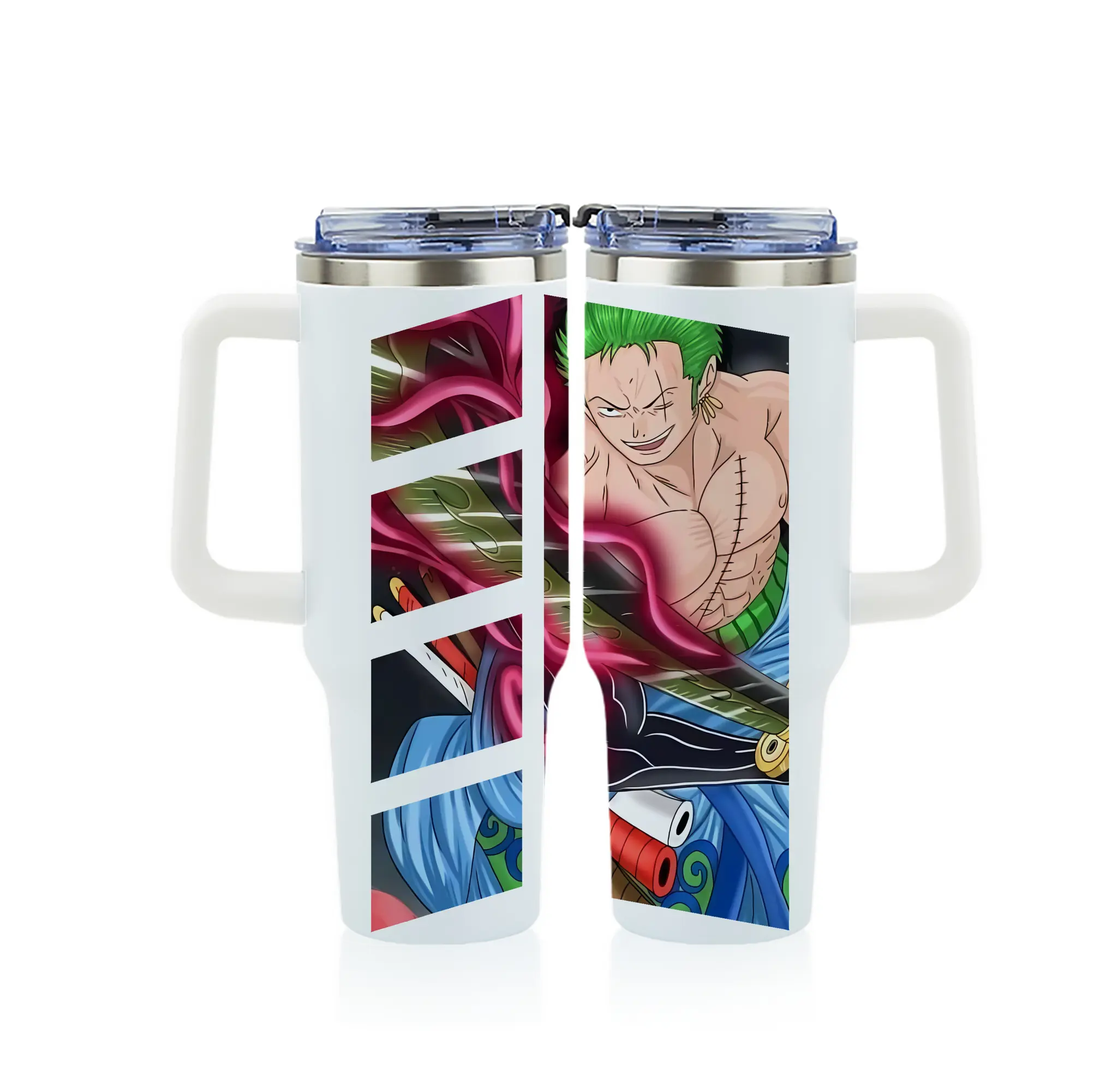 ワンピース グッズ ロロノア・ゾロ - 1200mL フルプリント車用タンブラー ・ 304ステンレス 内側 ・ 201ステンレス 外側 ・ 保温 保冷 ・ 通勤 ドライブ アウトドア用