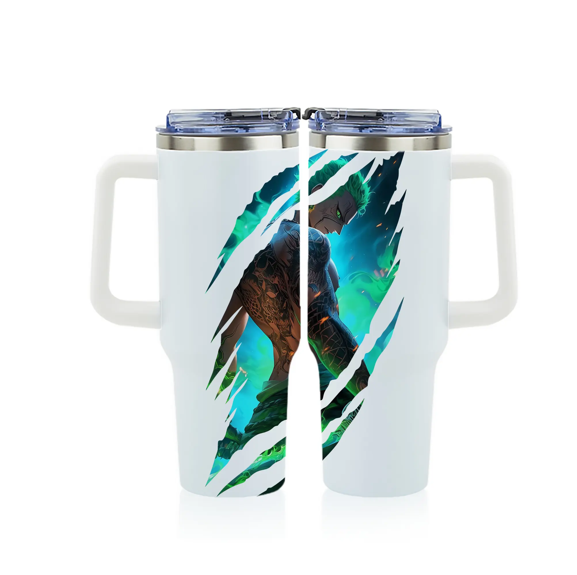 ワンピース グッズ ロロノア・ゾロ - 1200mL フルプリント車用タンブラー ・ 304ステンレス 内側 ・ 201ステンレス 外側 ・ 保温 保冷 ・ 通勤 ドライブ アウトドア用