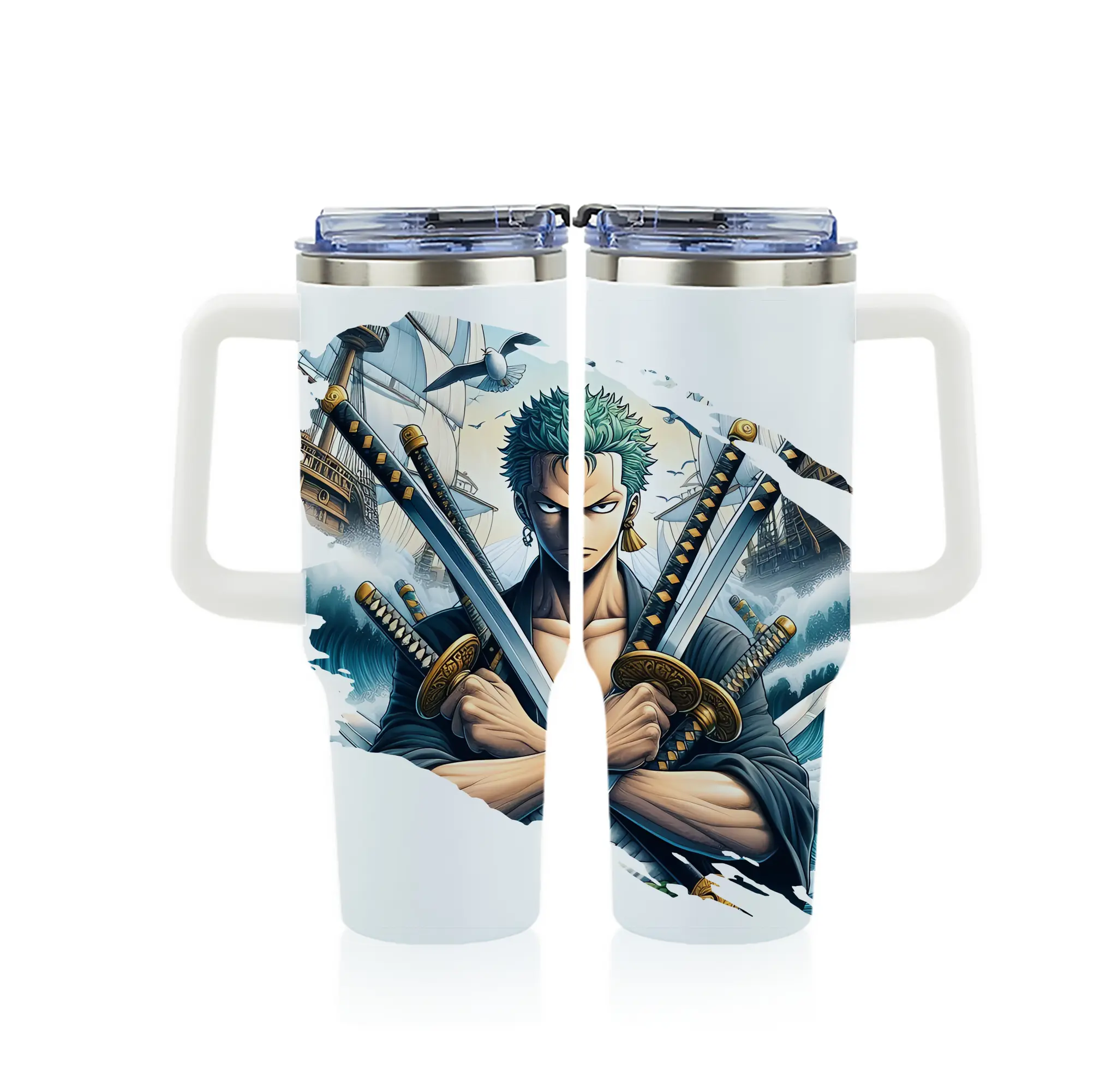 ワンピース グッズ ロロノア・ゾロ - 1200mL フルプリント車用タンブラー ・ 304ステンレス 内側 ・ 201ステンレス 外側 ・ 保温 保冷 ・ 通勤 ドライブ アウトドア用