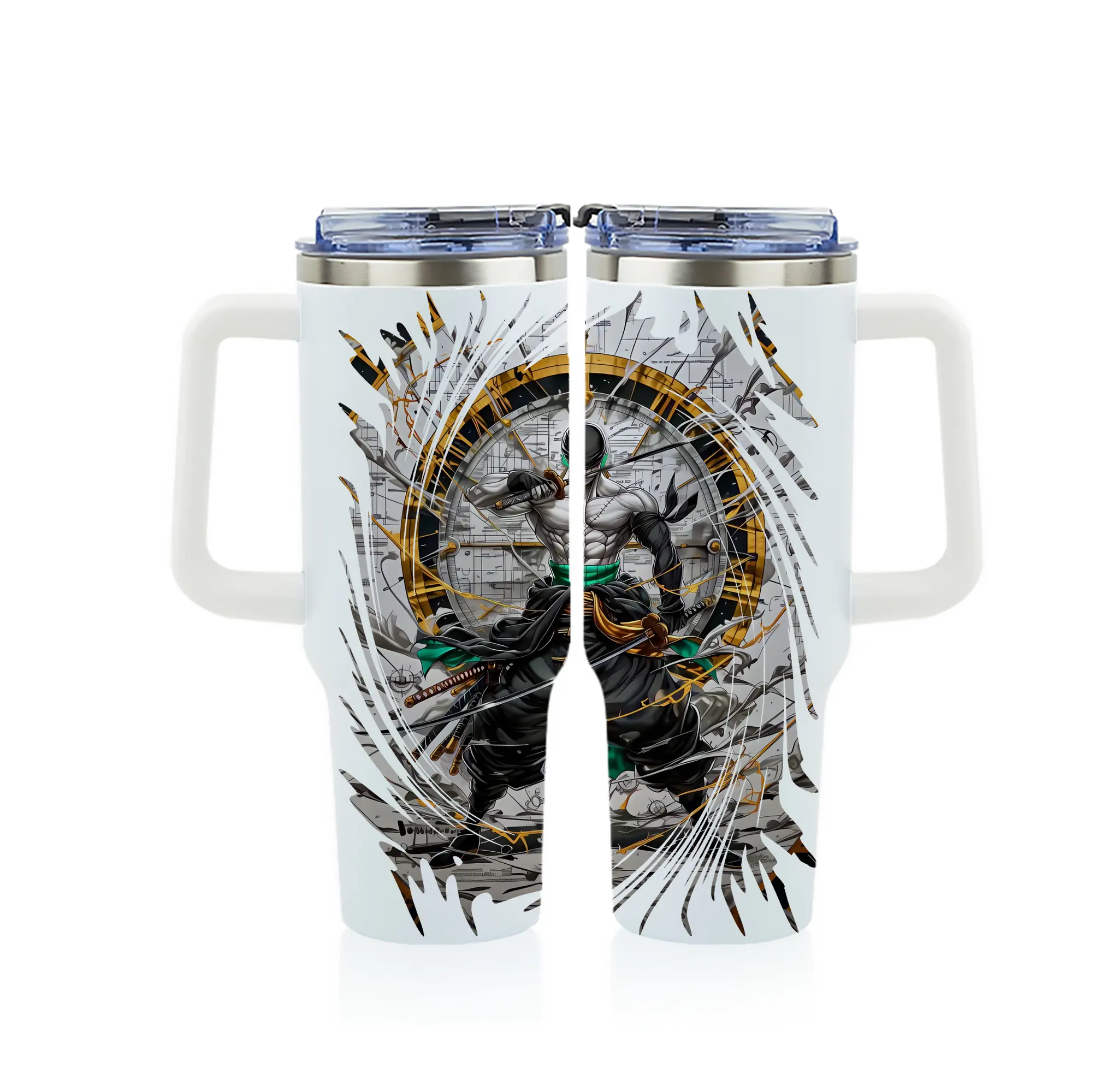 ワンピース グッズ ロロノア・ゾロ - 1200mL フルプリント車用タンブラー ・ 304ステンレス 内側 ・ 201ステンレス 外側 ・ 保温 保冷 ・ 通勤 ドライブ アウトドア用