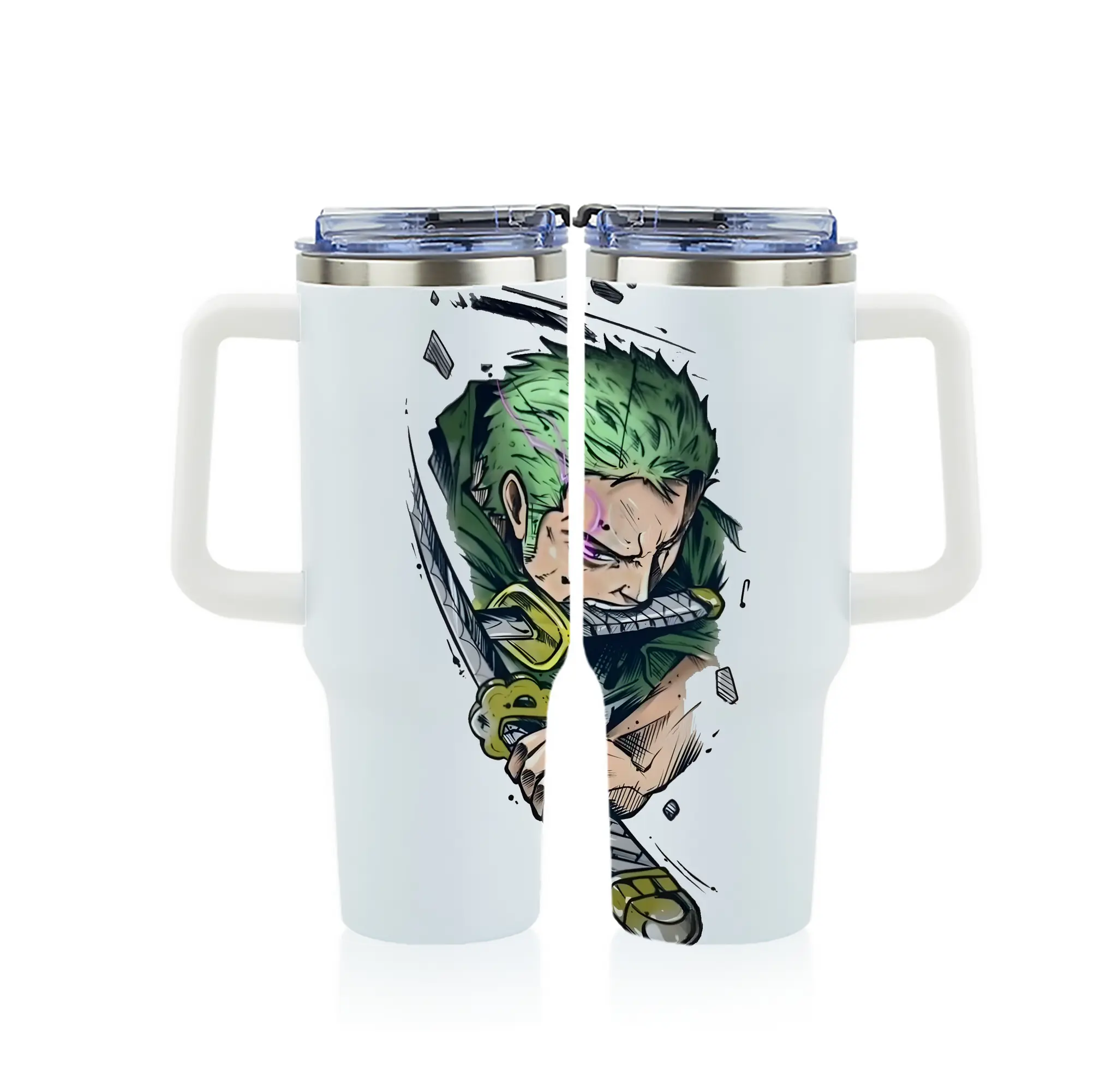 ワンピース グッズ ロロノア・ゾロ - 1200mL フルプリント車用タンブラー ・ 304ステンレス 内側 ・ 201ステンレス 外側 ・ 保温 保冷 ・ 通勤 ドライブ アウトドア用