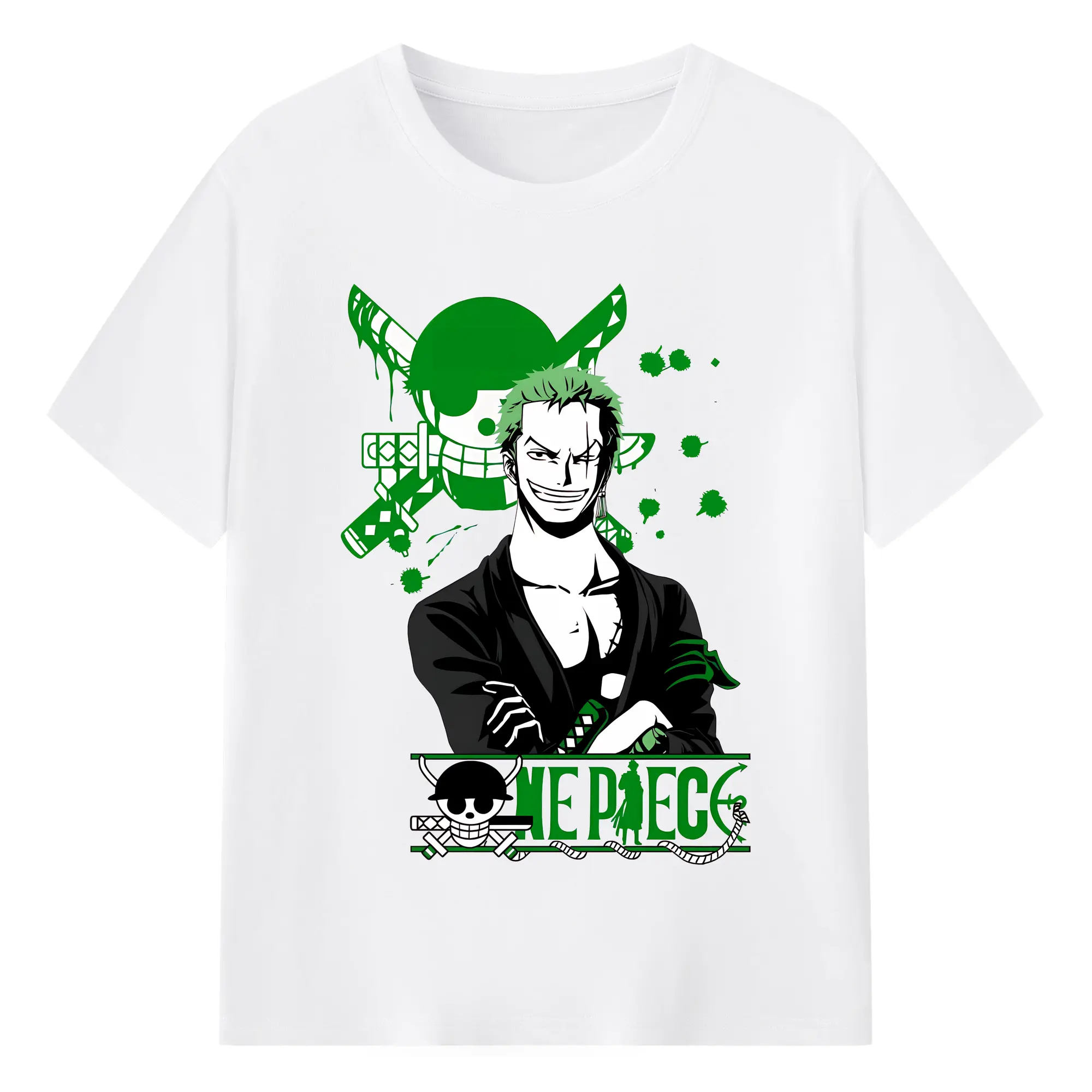 ワンピース グッズ ロロノア・ゾロ - 綿100％ 半袖Tシャツ ・ フロントプリント ・ 快適 通気性 ・ 日常使い 散歩 スポーツ用