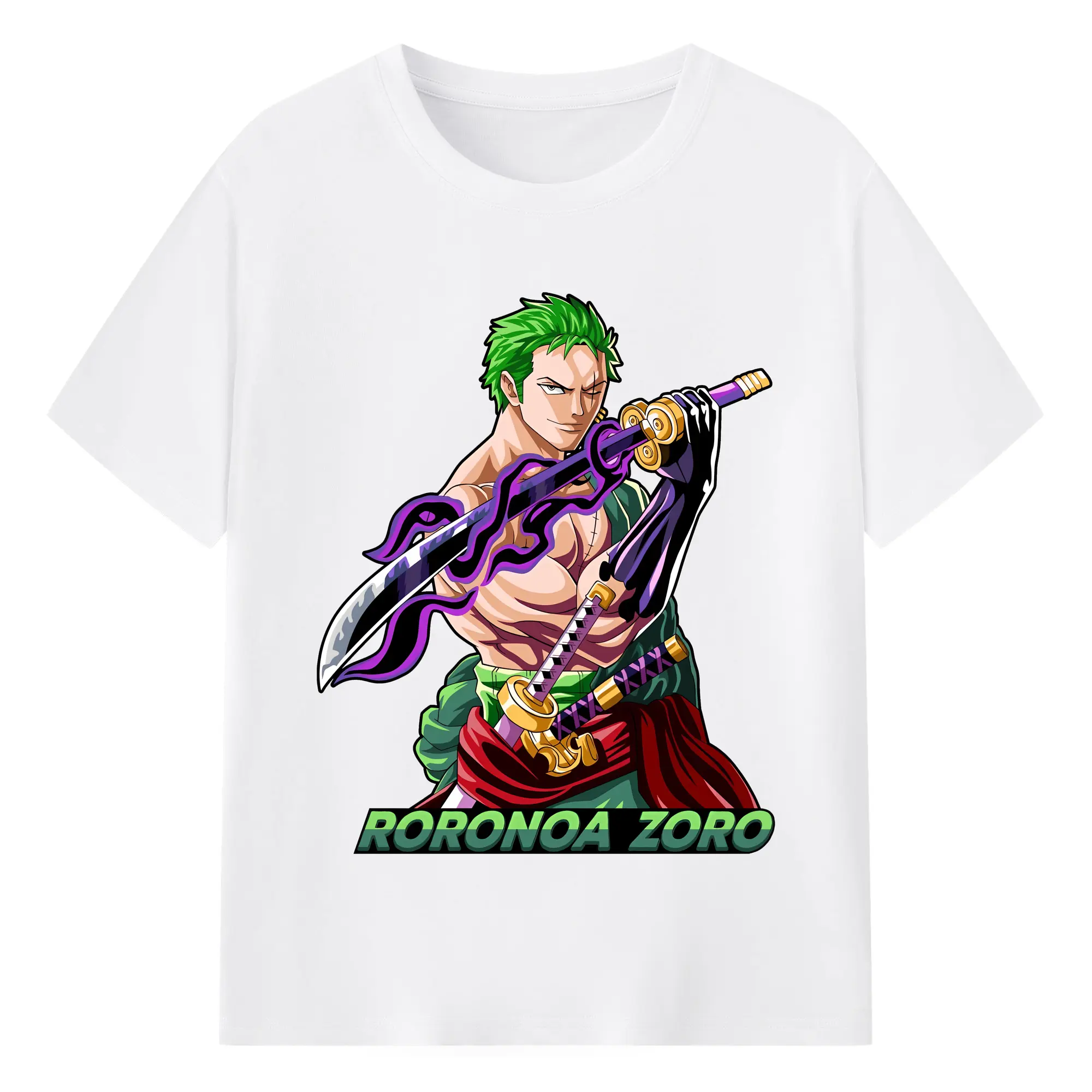 ワンピース グッズ ロロノア・ゾロ - 綿100％ 半袖Tシャツ ・ フロントプリント ・ 快適 通気性 ・ 日常使い 散歩 スポーツ用