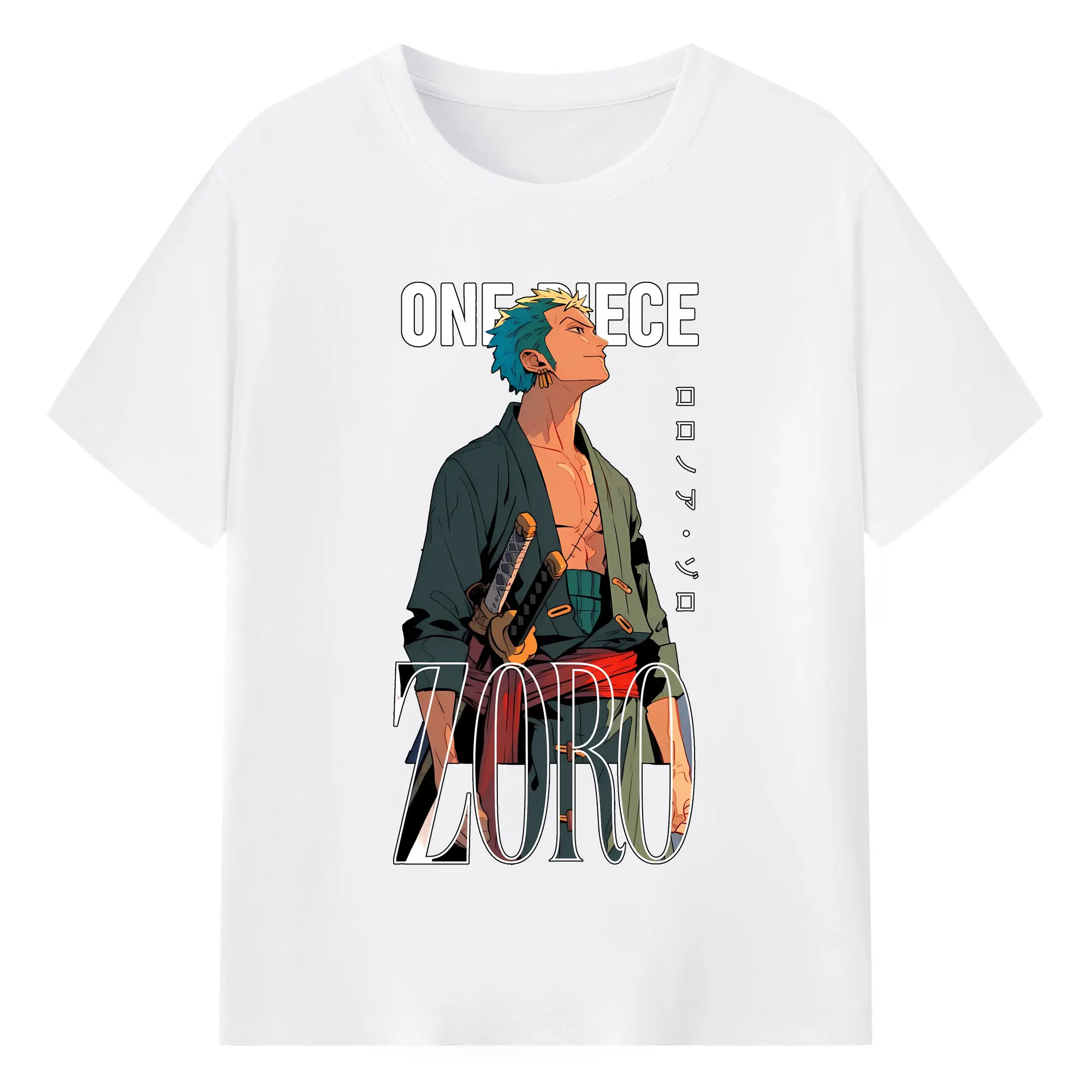 ワンピース グッズ ロロノア・ゾロ - 綿100％ 半袖Tシャツ ・ フロントプリント ・ 快適 通気性 ・ 日常使い 散歩 スポーツ用