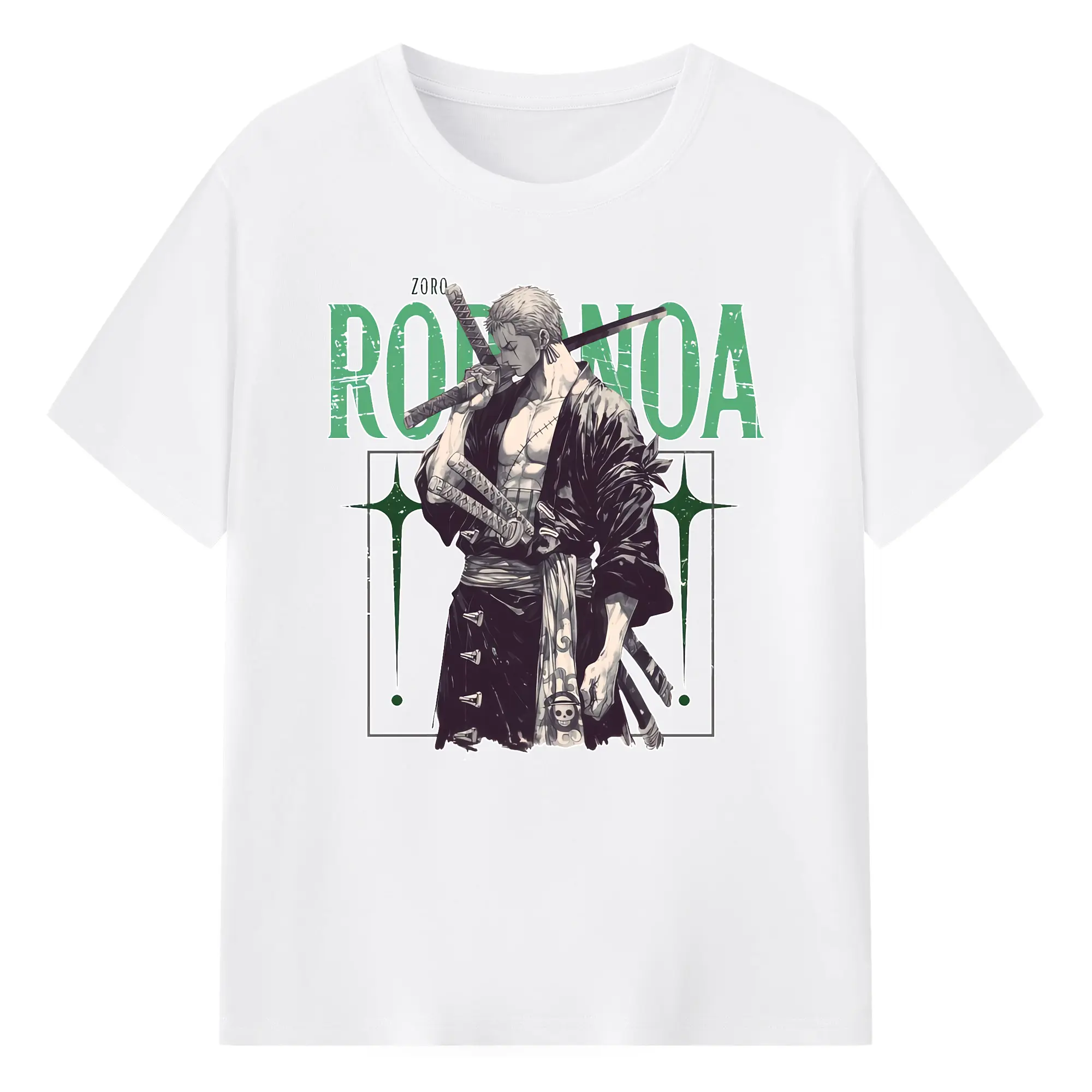 ワンピース グッズ ロロノア・ゾロ - 綿100％ 半袖Tシャツ ・ フロントプリント ・ 快適 通気性 ・ 日常使い 散歩 スポーツ用