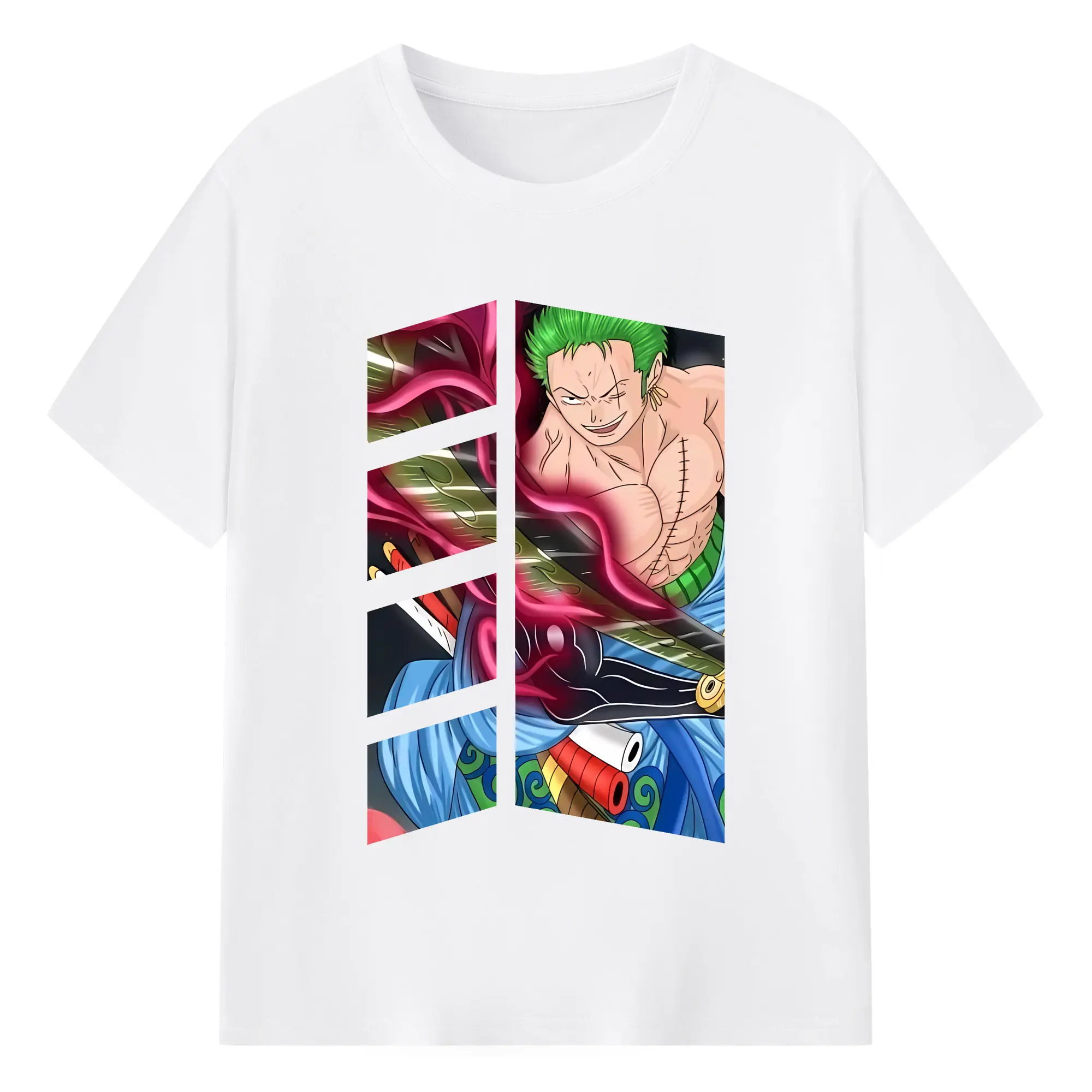 ワンピース グッズ ロロノア・ゾロ - 綿100％ 半袖Tシャツ ・ フロントプリント ・ 快適 通気性 ・ 日常使い 散歩 スポーツ用