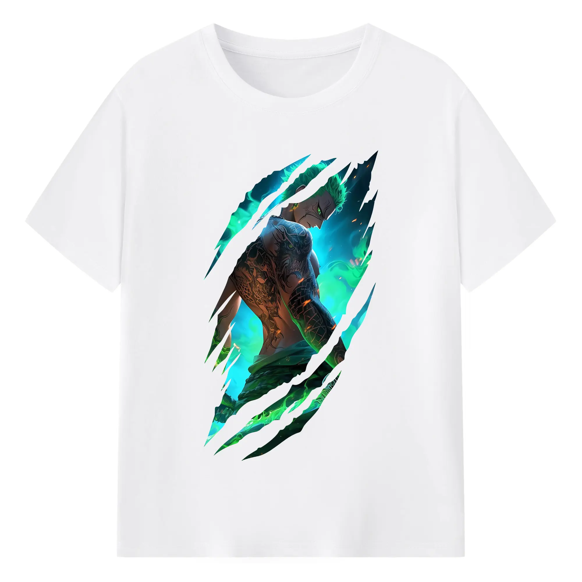 ワンピース グッズ ロロノア・ゾロ - 綿100％ 半袖Tシャツ ・ フロントプリント ・ 快適 通気性 ・ 日常使い 散歩 スポーツ用