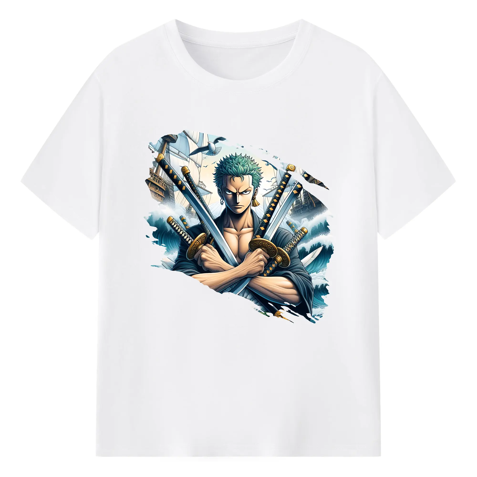 ワンピース グッズ ロロノア・ゾロ - 綿100％ 半袖Tシャツ ・ フロントプリント ・ 快適 通気性 ・ 日常使い 散歩 スポーツ用