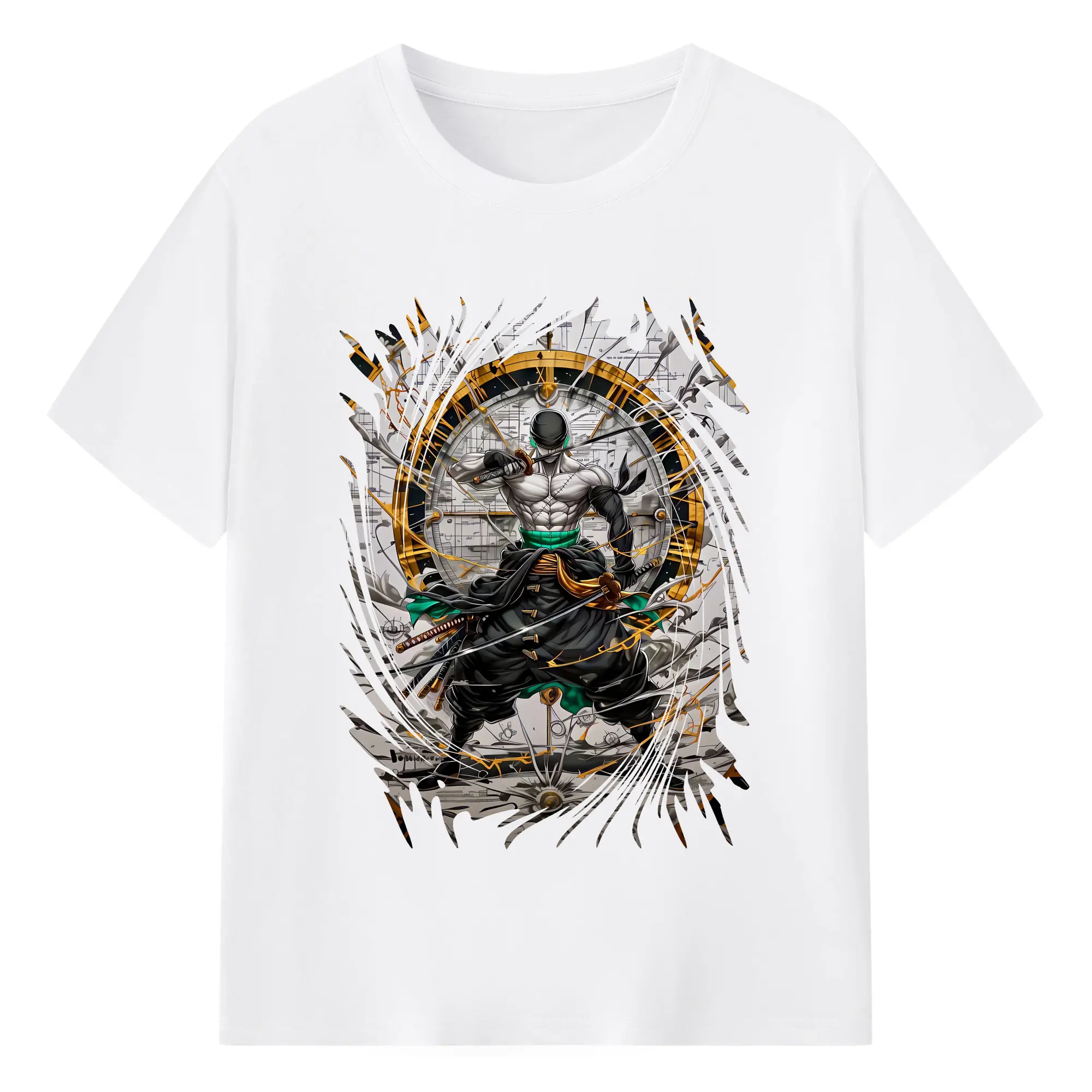 ワンピース グッズ ロロノア・ゾロ - 綿100％ 半袖Tシャツ ・ フロントプリント ・ 快適 通気性 ・ 日常使い 散歩 スポーツ用