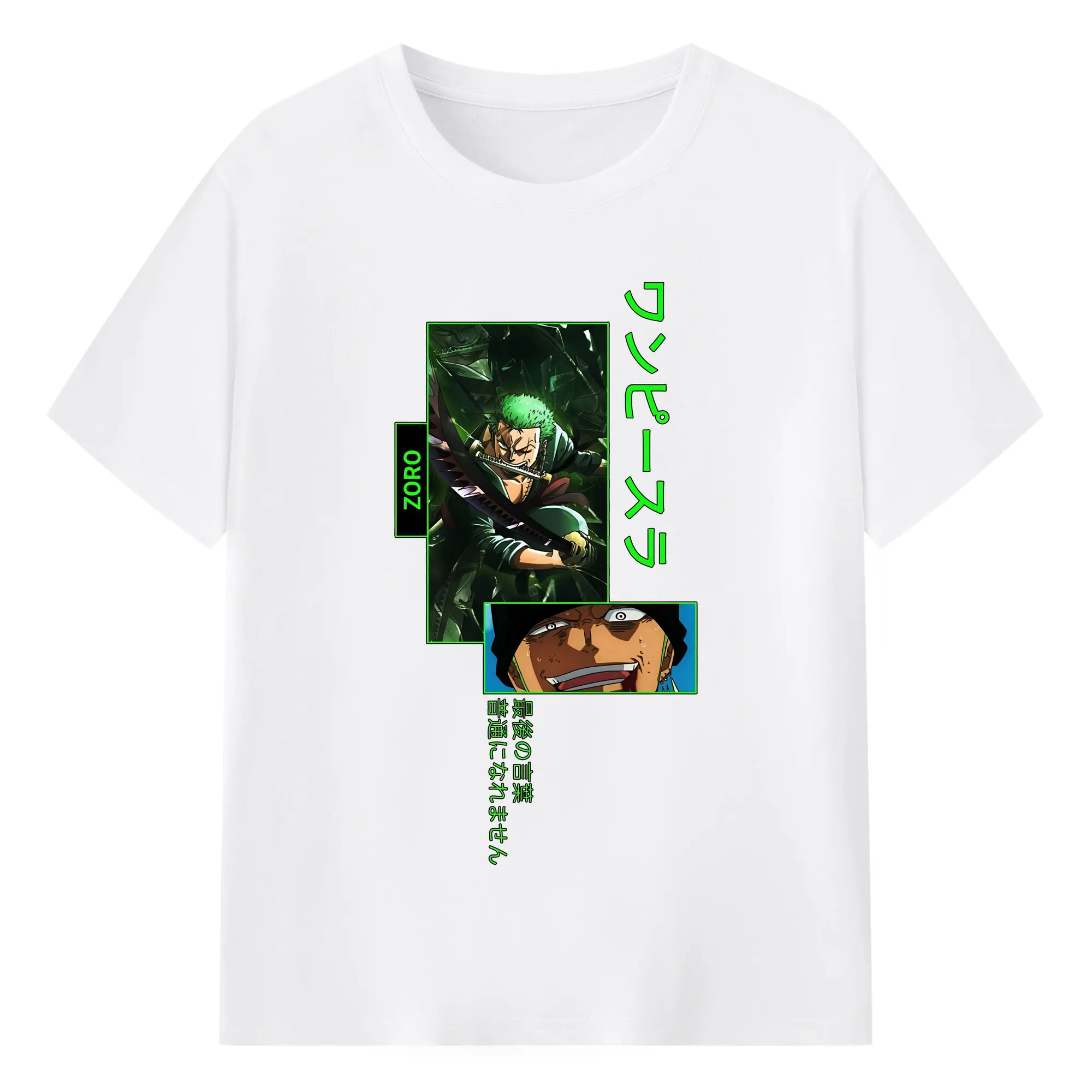 ワンピース グッズ ロロノア・ゾロ - 綿100％ 半袖Tシャツ ・ フロントプリント ・ 快適 通気性 ・ 日常使い 散歩 スポーツ用