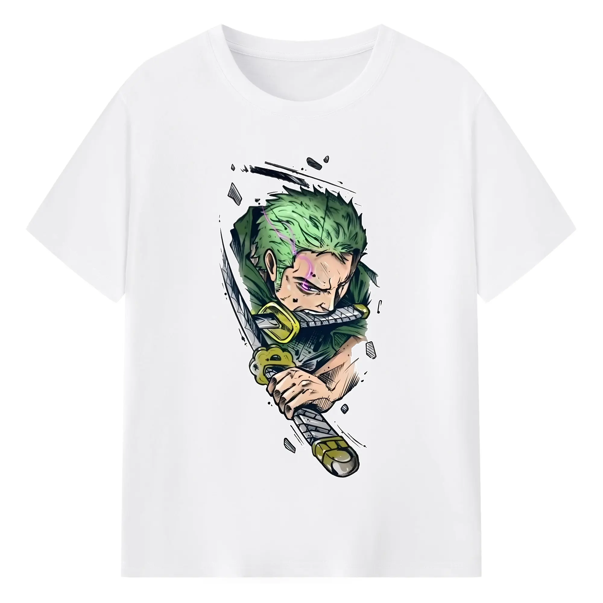 ワンピース グッズ ロロノア・ゾロ - 綿100％ 半袖Tシャツ ・ フロントプリント ・ 快適 通気性 ・ 日常使い 散歩 スポーツ用