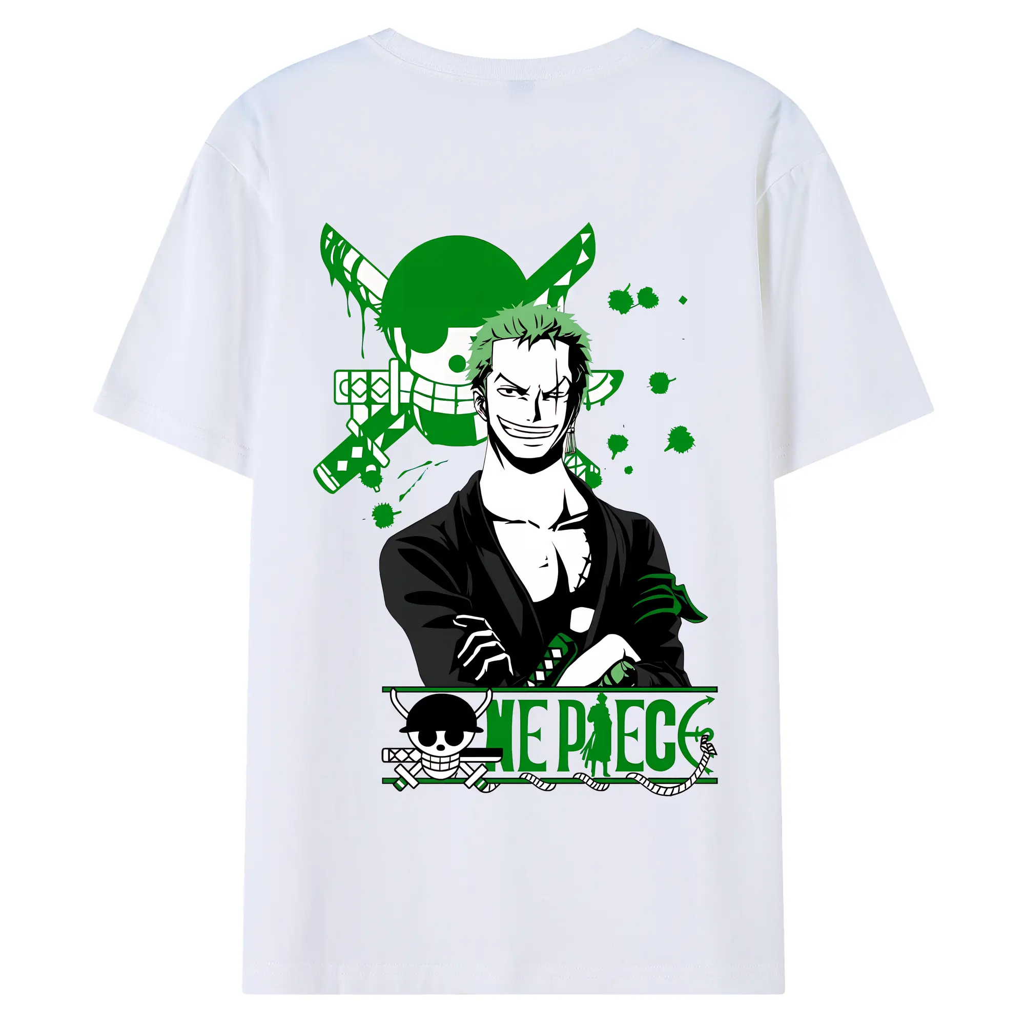 ワンピース グッズ ロロノア・ゾロ - 綿100％ 半袖Tシャツ ・ バックプリント ・ 快適 通気性 ・ 日常使い 散歩 スポーツ用