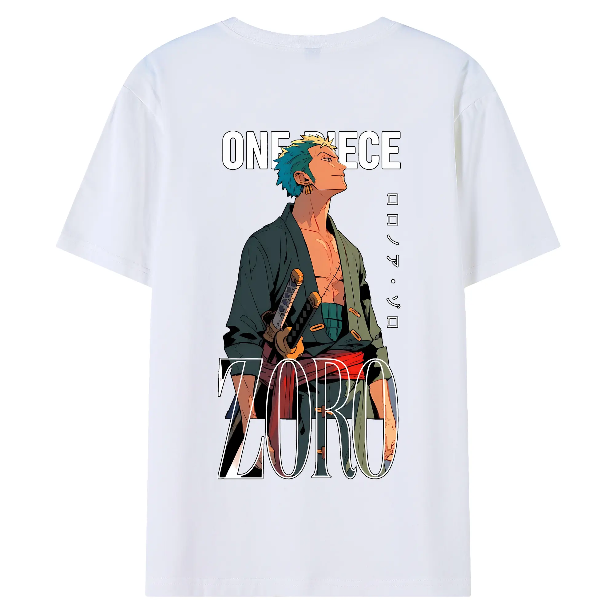 ワンピース グッズ ロロノア・ゾロ - 綿100％ 半袖Tシャツ ・ バックプリント ・ 快適 通気性 ・ 日常使い 散歩 スポーツ用