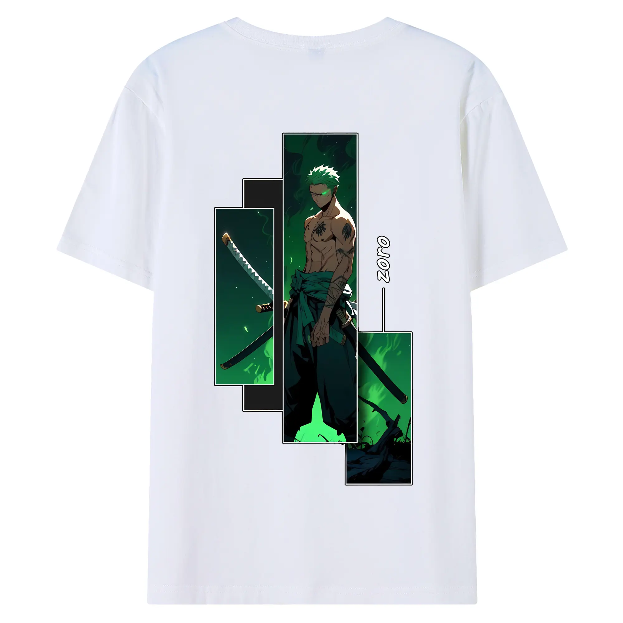 ワンピース グッズ ロロノア・ゾロ - 綿100％ 半袖Tシャツ ・ バックプリント ・ 快適 通気性 ・ 日常使い 散歩 スポーツ用