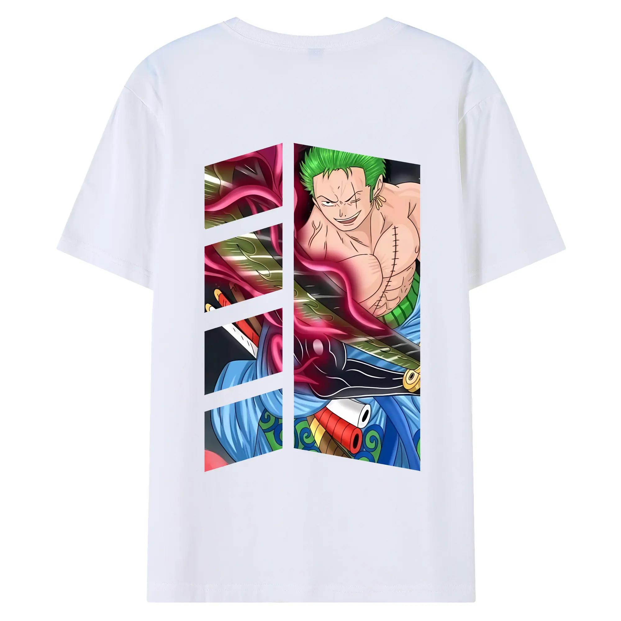 ワンピース グッズ ロロノア・ゾロ - 綿100％ 半袖Tシャツ ・ バックプリント ・ 快適 通気性 ・ 日常使い 散歩 スポーツ用