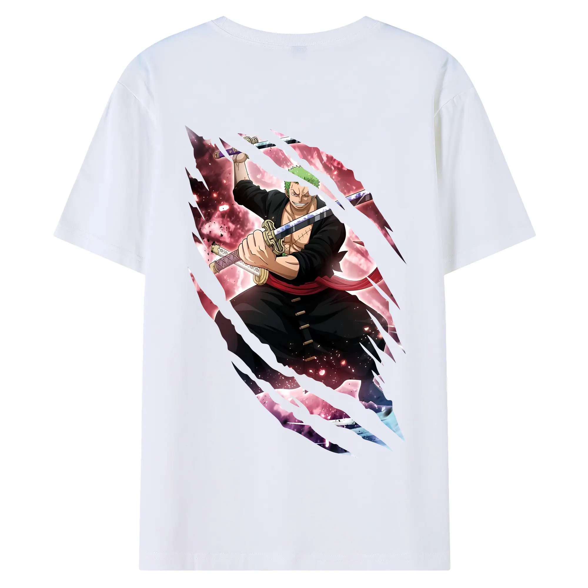 ワンピース グッズ ロロノア・ゾロ - 綿100％ 半袖Tシャツ ・ バックプリント ・ 快適 通気性 ・ 日常使い 散歩 スポーツ用