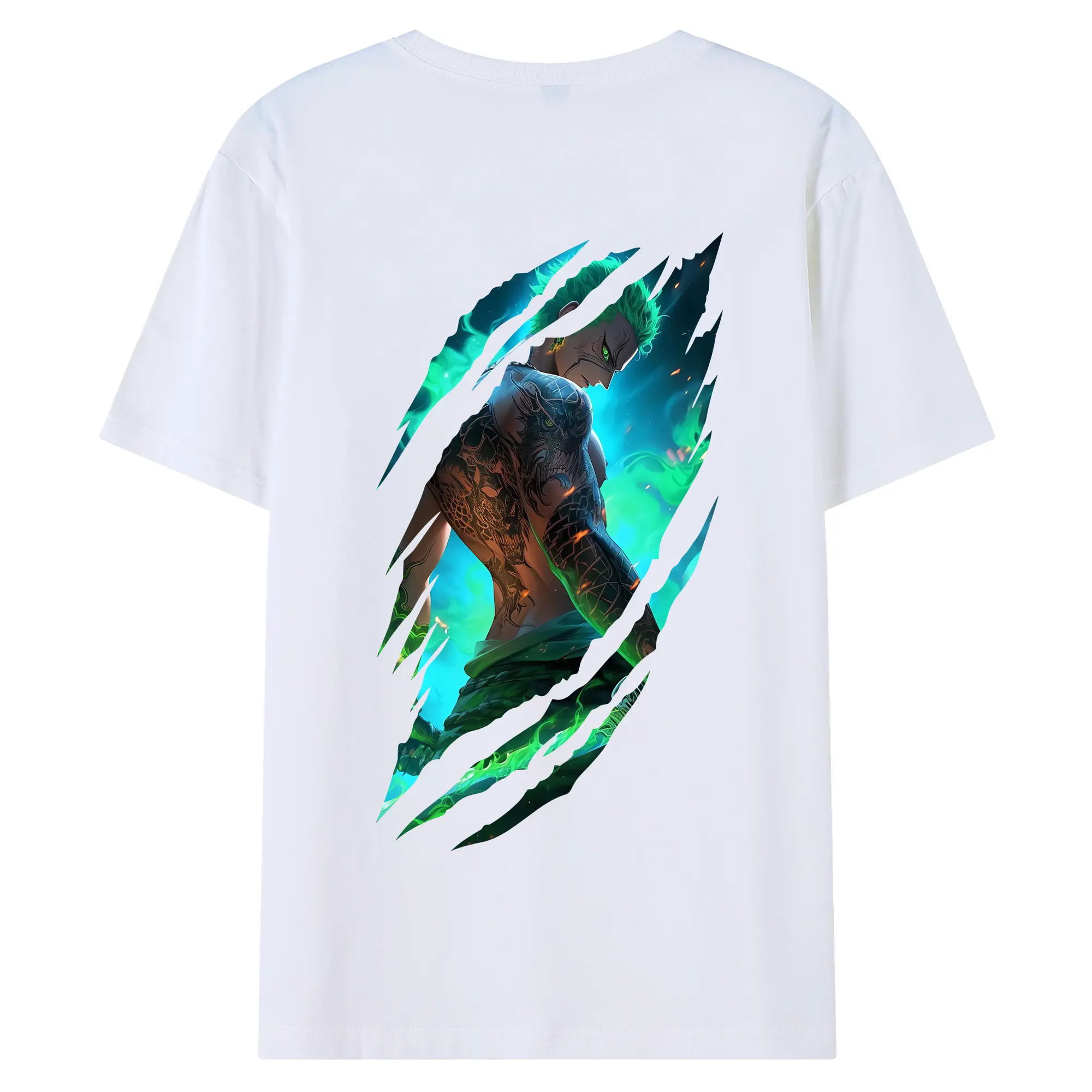 ワンピース グッズ ロロノア・ゾロ - 綿100％ 半袖Tシャツ ・ バックプリント ・ 快適 通気性 ・ 日常使い 散歩 スポーツ用