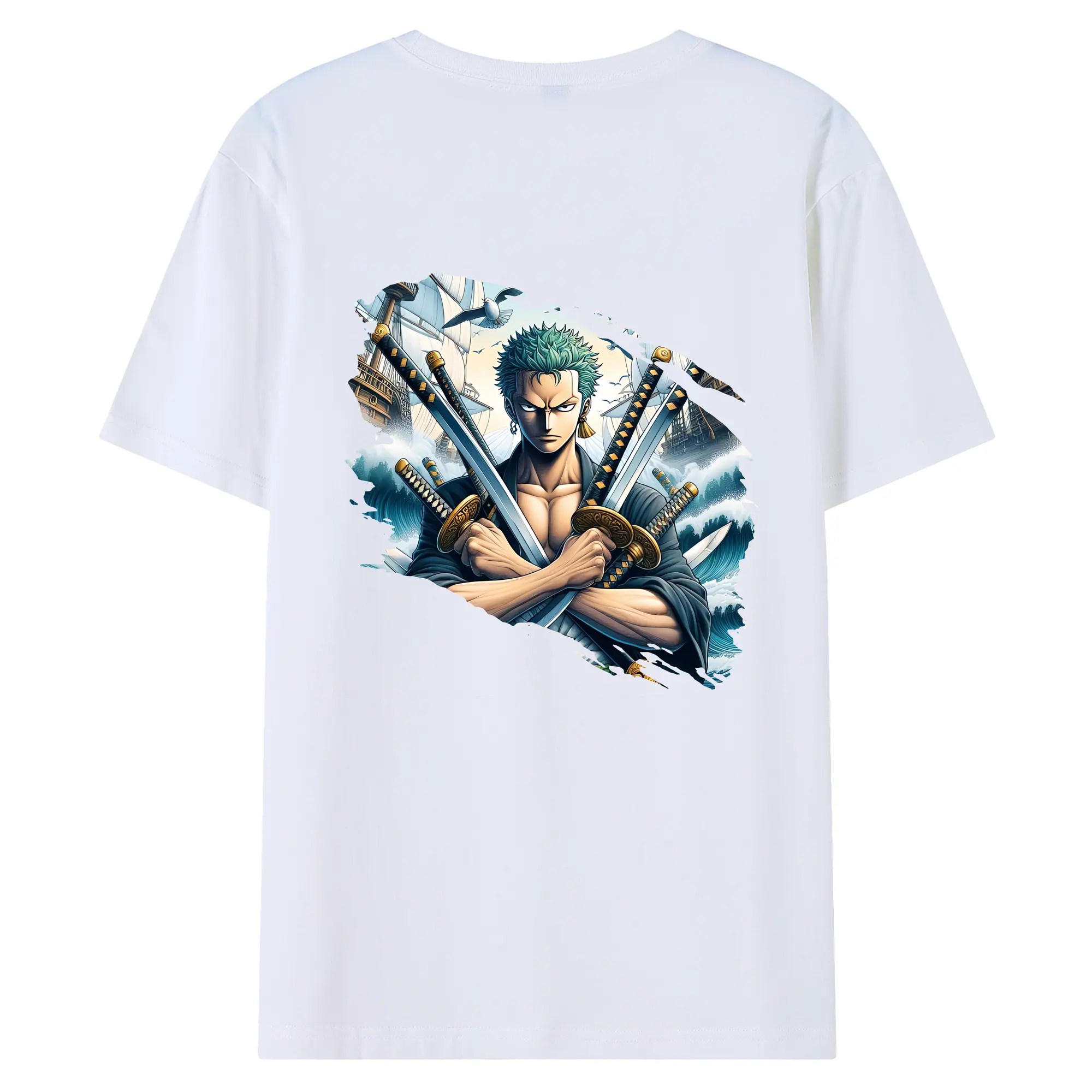 ワンピース グッズ ロロノア・ゾロ - 綿100％ 半袖Tシャツ ・ バックプリント ・ 快適 通気性 ・ 日常使い 散歩 スポーツ用