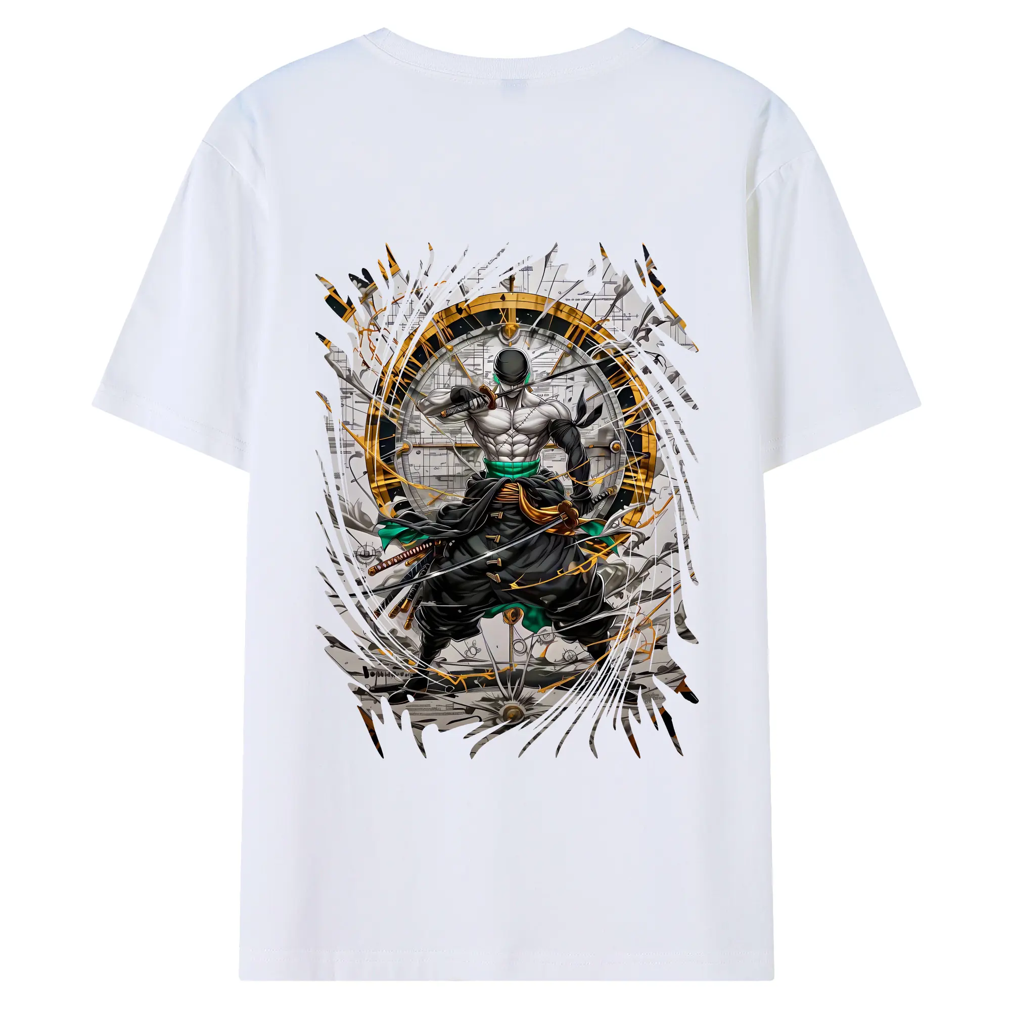 ワンピース グッズ ロロノア・ゾロ - 綿100％ 半袖Tシャツ ・ バックプリント ・ 快適 通気性 ・ 日常使い 散歩 スポーツ用