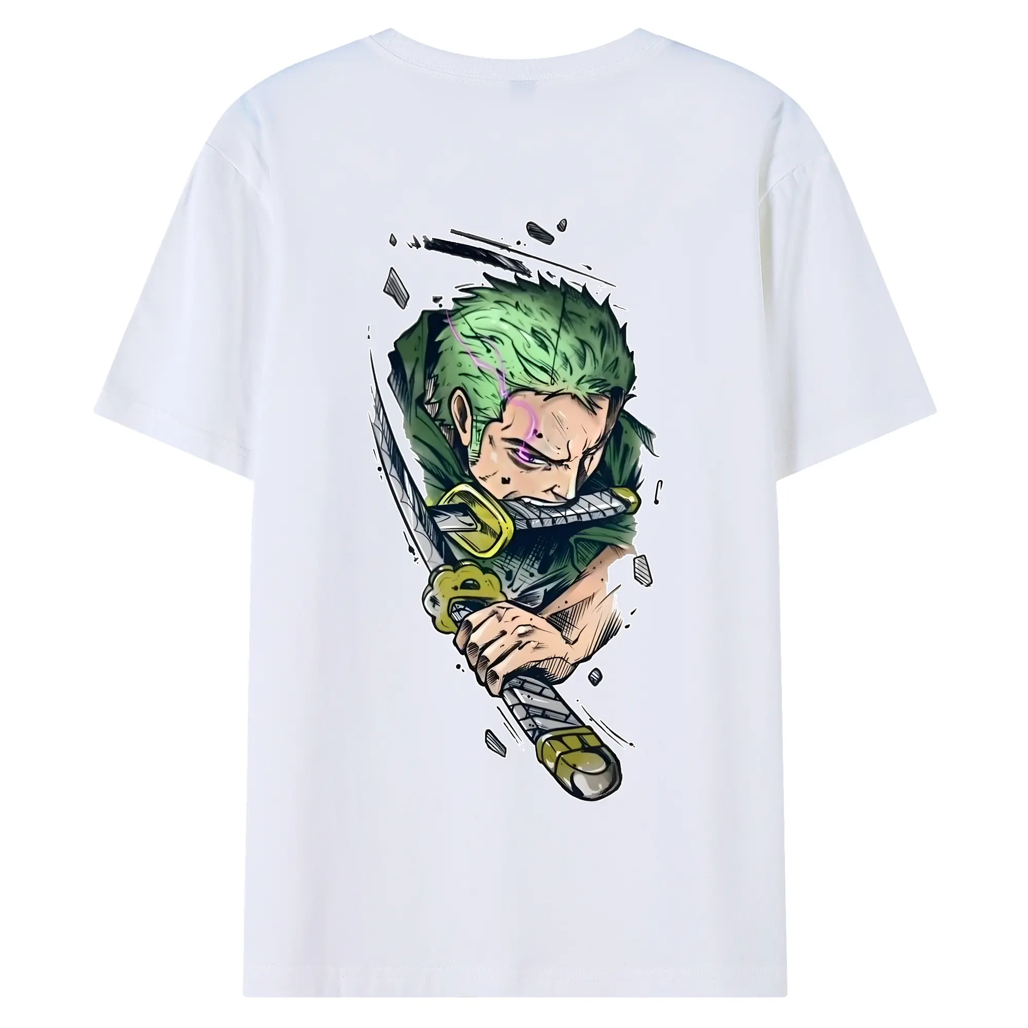 ワンピース グッズ ロロノア・ゾロ - 綿100％ 半袖Tシャツ ・ バックプリント ・ 快適 通気性 ・ 日常使い 散歩 スポーツ用