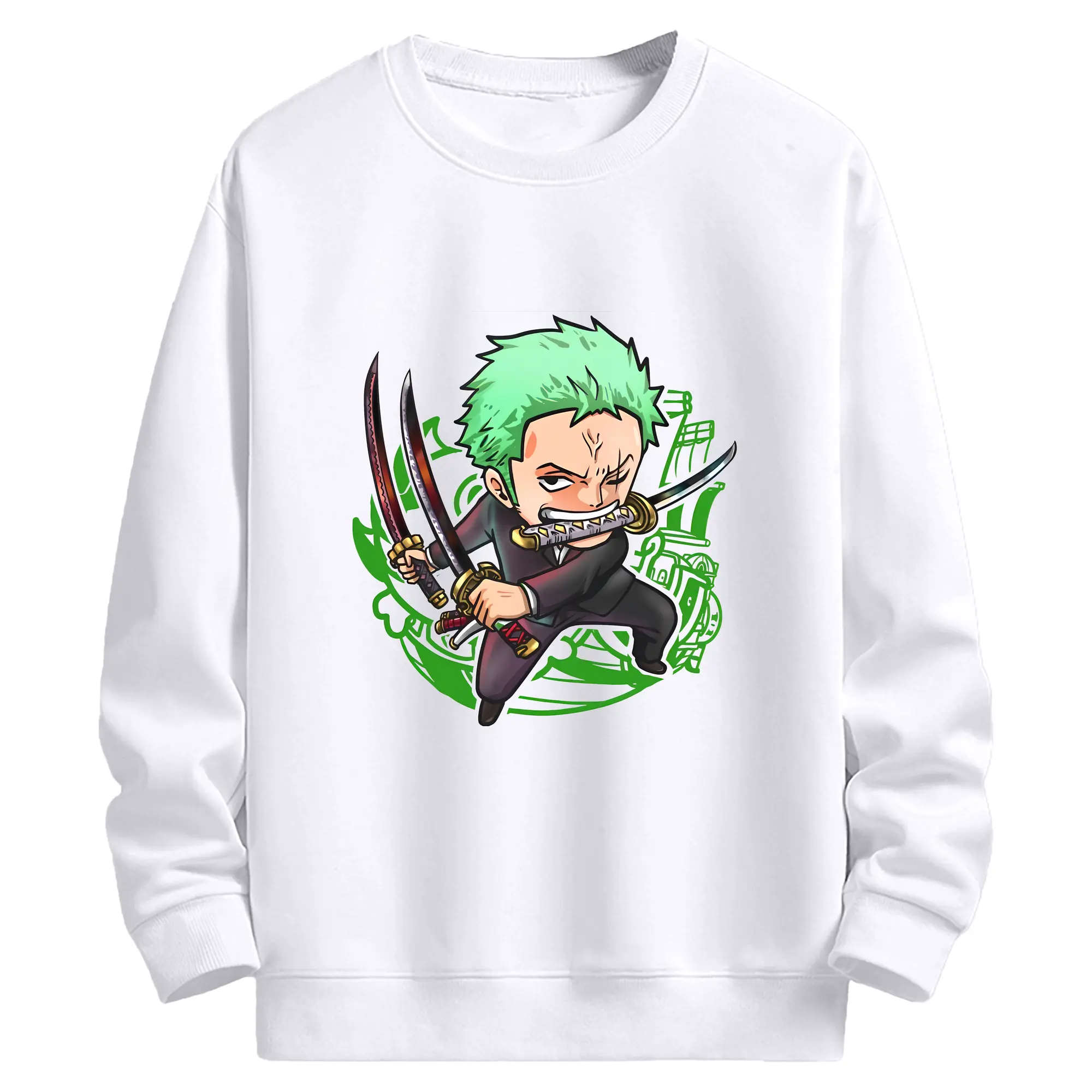 ワンピース グッズ ロロノア・ゾロ - 高品質 クルーネック スウェット ・ コットン59％ ポリエステル41％ ・ ユニセックス 長袖 トレーナー ・ カジュアル デイリー スポーツ 散歩用