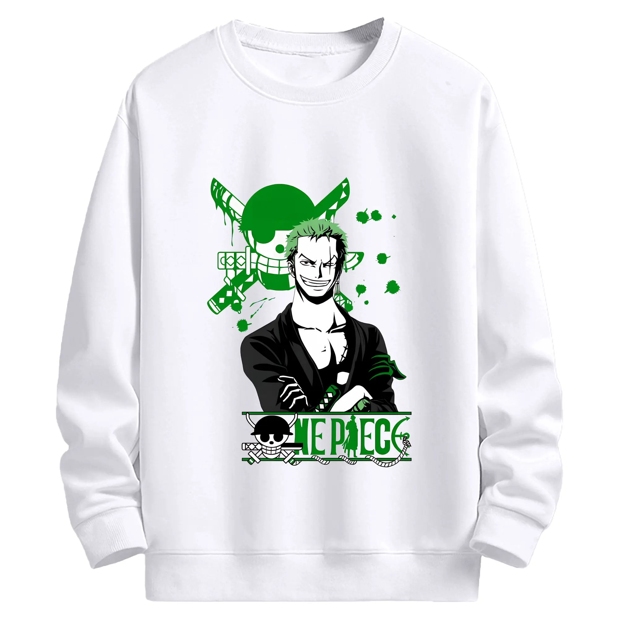 ワンピース グッズ ロロノア・ゾロ - 高品質 クルーネック スウェット ・ コットン59％ ポリエステル41％ ・ ユニセックス 長袖 トレーナー ・ カジュアル デイリー スポーツ 散歩用