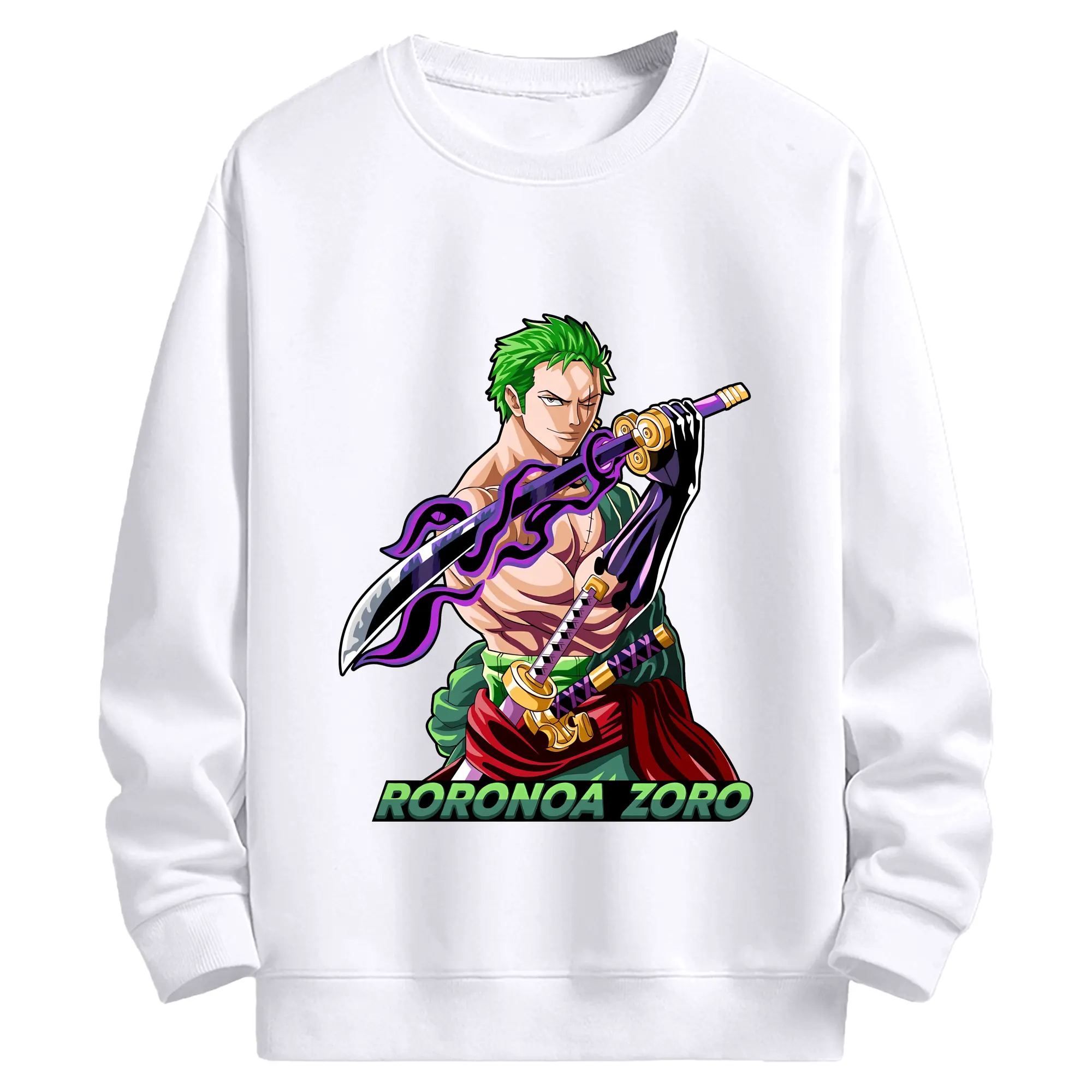 ワンピース グッズ ロロノア・ゾロ - 高品質 クルーネック スウェット ・ コットン59％ ポリエステル41％ ・ ユニセックス 長袖 トレーナー ・ カジュアル デイリー スポーツ 散歩用