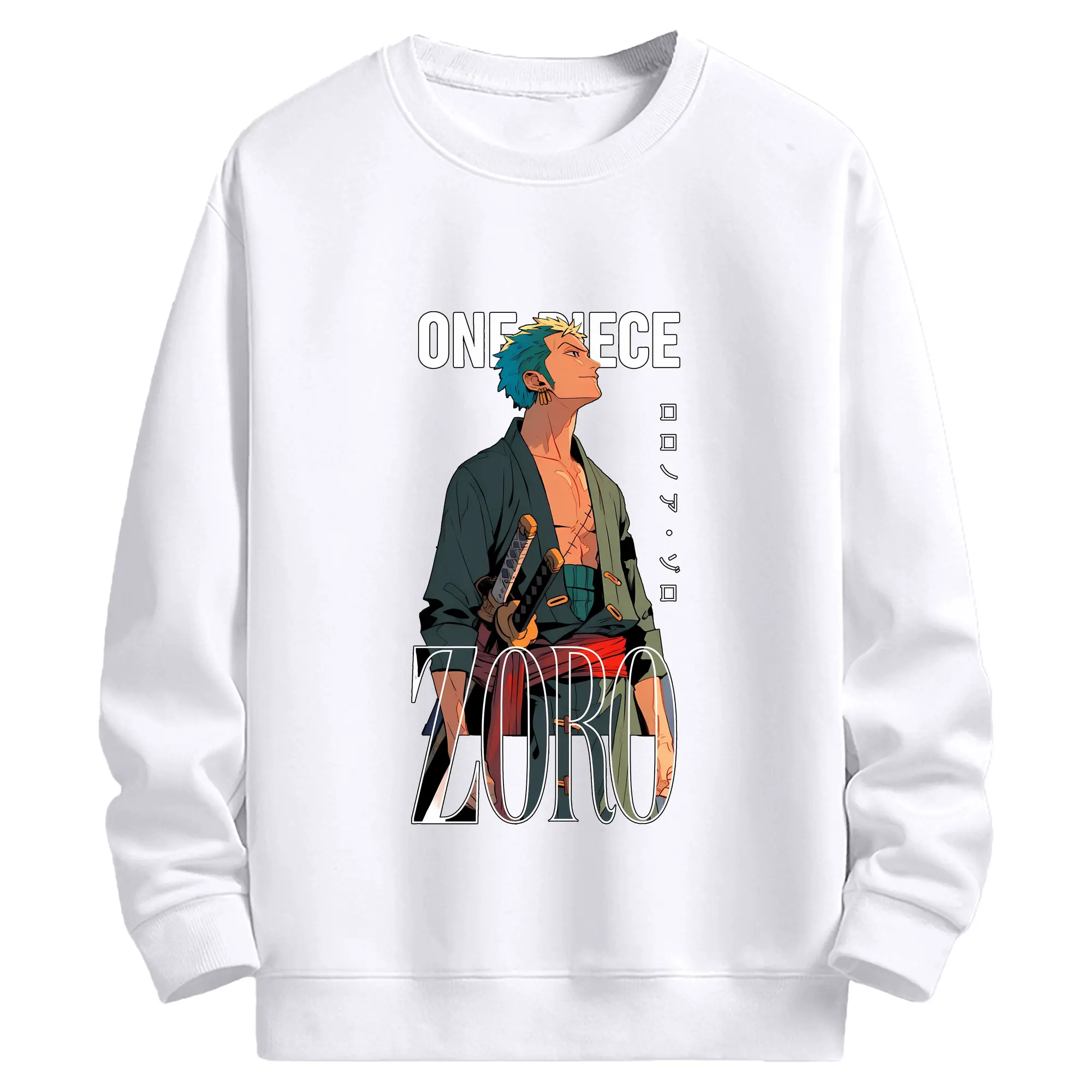 ワンピース グッズ ロロノア・ゾロ - 高品質 クルーネック スウェット ・ コットン59％ ポリエステル41％ ・ ユニセックス 長袖 トレーナー ・ カジュアル デイリー スポーツ 散歩用