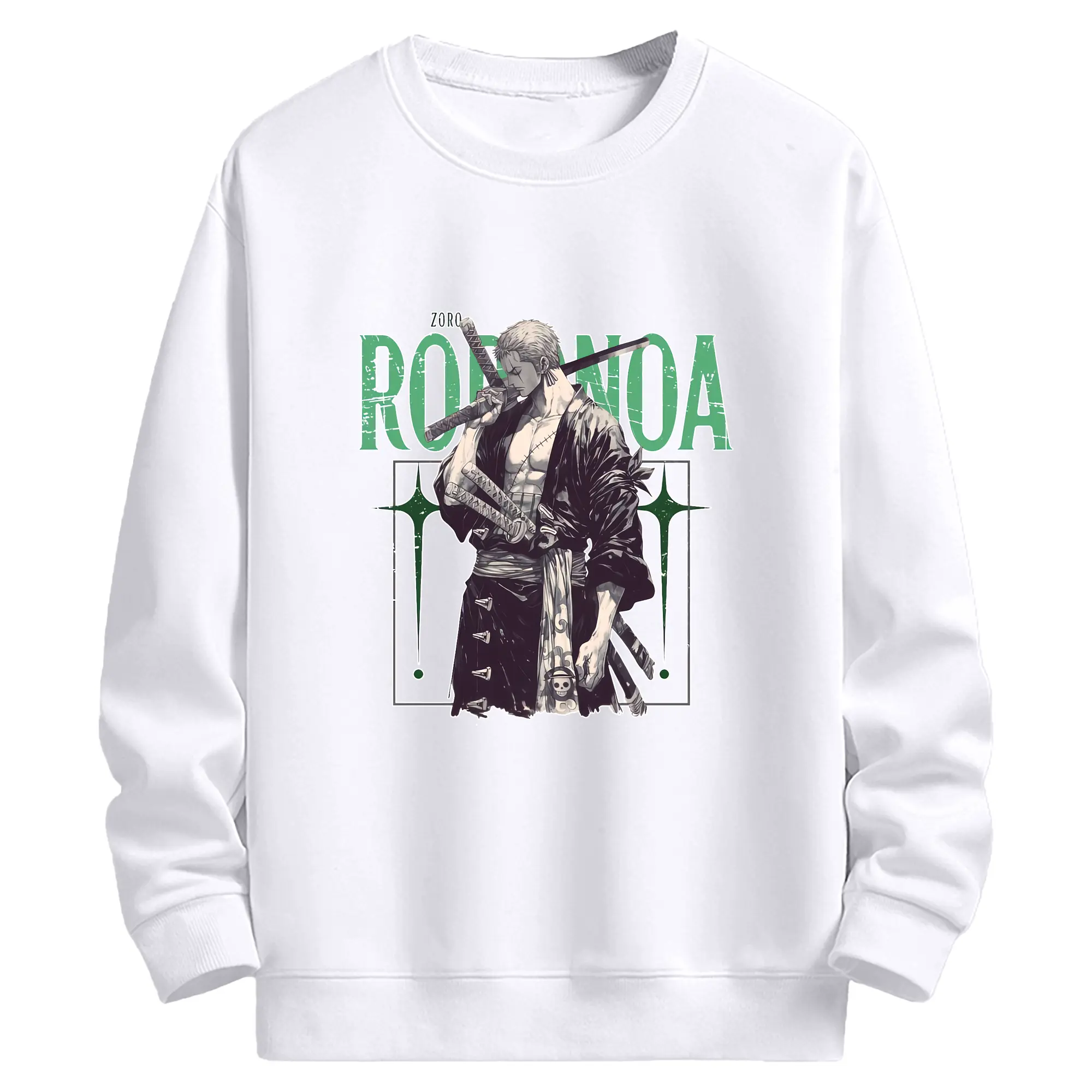 ワンピース グッズ ロロノア・ゾロ - 高品質 クルーネック スウェット ・ コットン59％ ポリエステル41％ ・ ユニセックス 長袖 トレーナー ・ カジュアル デイリー スポーツ 散歩用