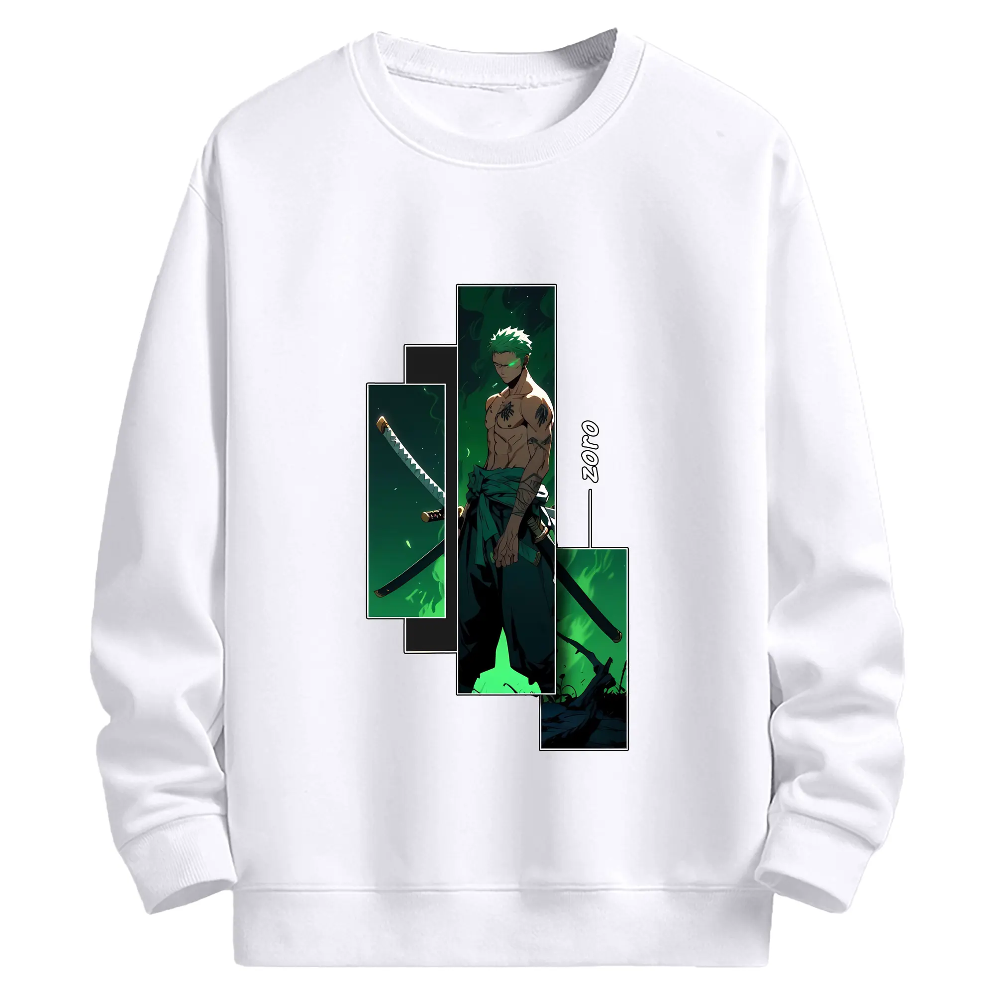 ワンピース グッズ ロロノア・ゾロ - 高品質 クルーネック スウェット ・ コットン59％ ポリエステル41％ ・ ユニセックス 長袖 トレーナー ・ カジュアル デイリー スポーツ 散歩用