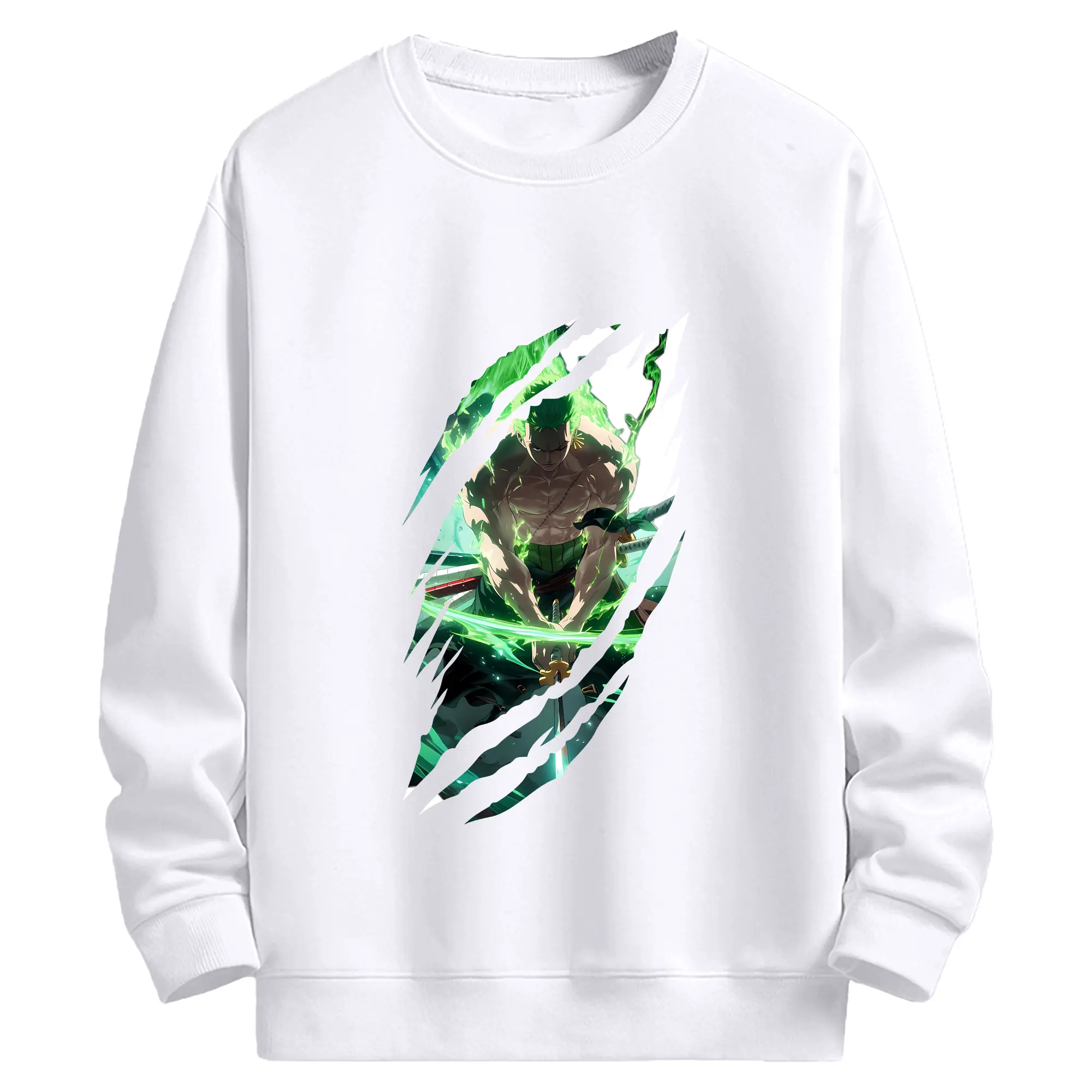 ワンピース グッズ ロロノア・ゾロ - 高品質 クルーネック スウェット ・ コットン59％ ポリエステル41％ ・ ユニセックス 長袖 トレーナー ・ カジュアル デイリー スポーツ 散歩用