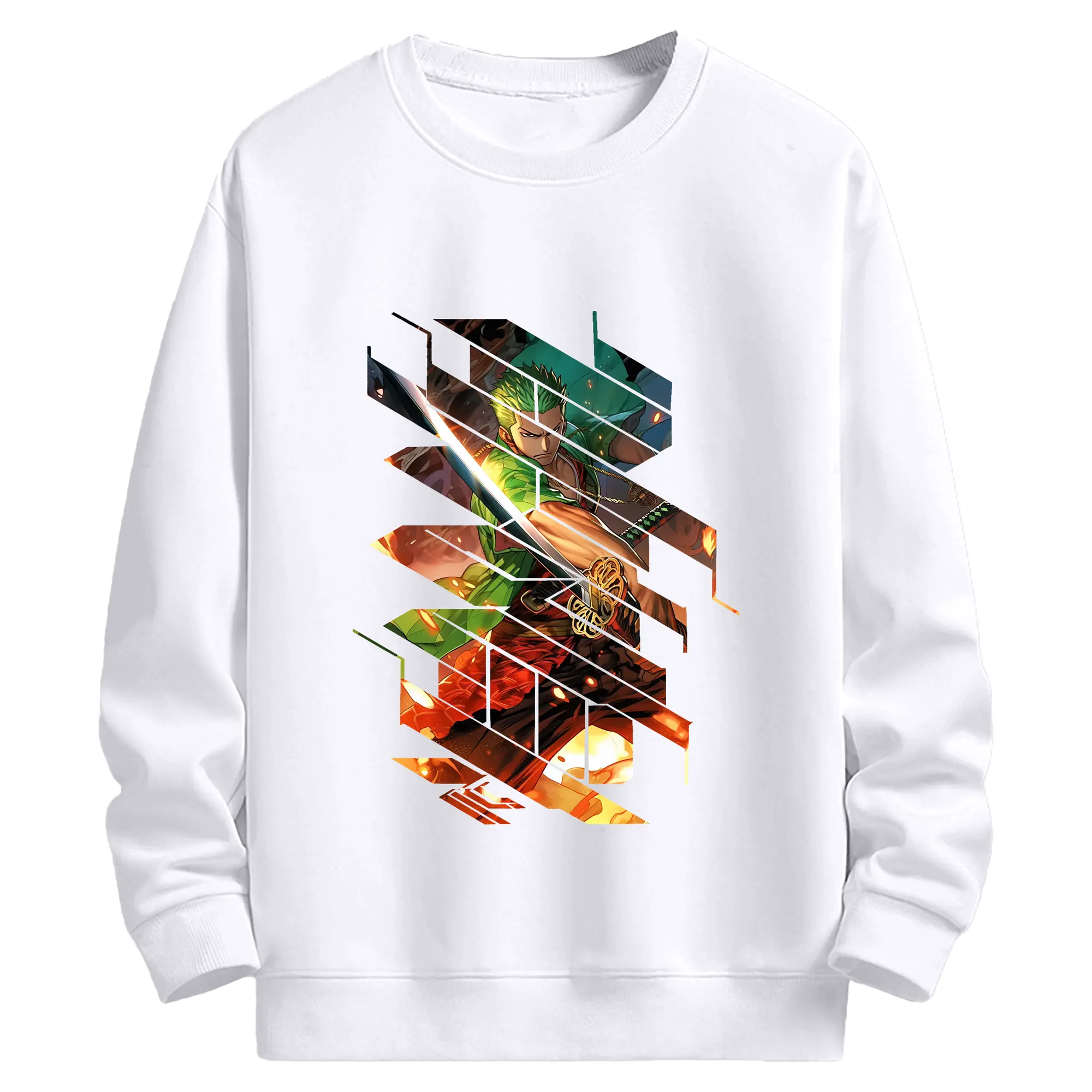 ワンピース グッズ ロロノア・ゾロ - 高品質 クルーネック スウェット ・ コットン59％ ポリエステル41％ ・ ユニセックス 長袖 トレーナー ・ カジュアル デイリー スポーツ 散歩用