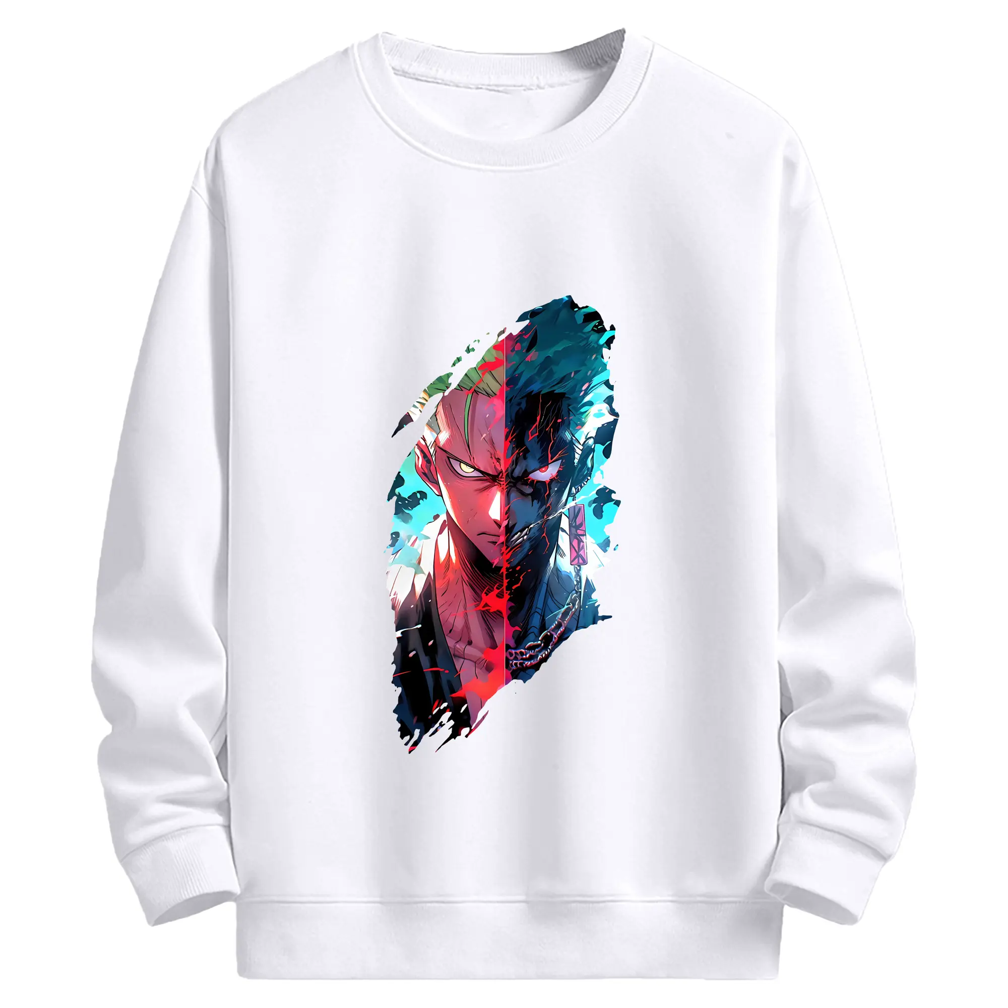 ワンピース グッズ ロロノア・ゾロ - 高品質 クルーネック スウェット ・ コットン59％ ポリエステル41％ ・ ユニセックス 長袖 トレーナー ・ カジュアル デイリー スポーツ 散歩用