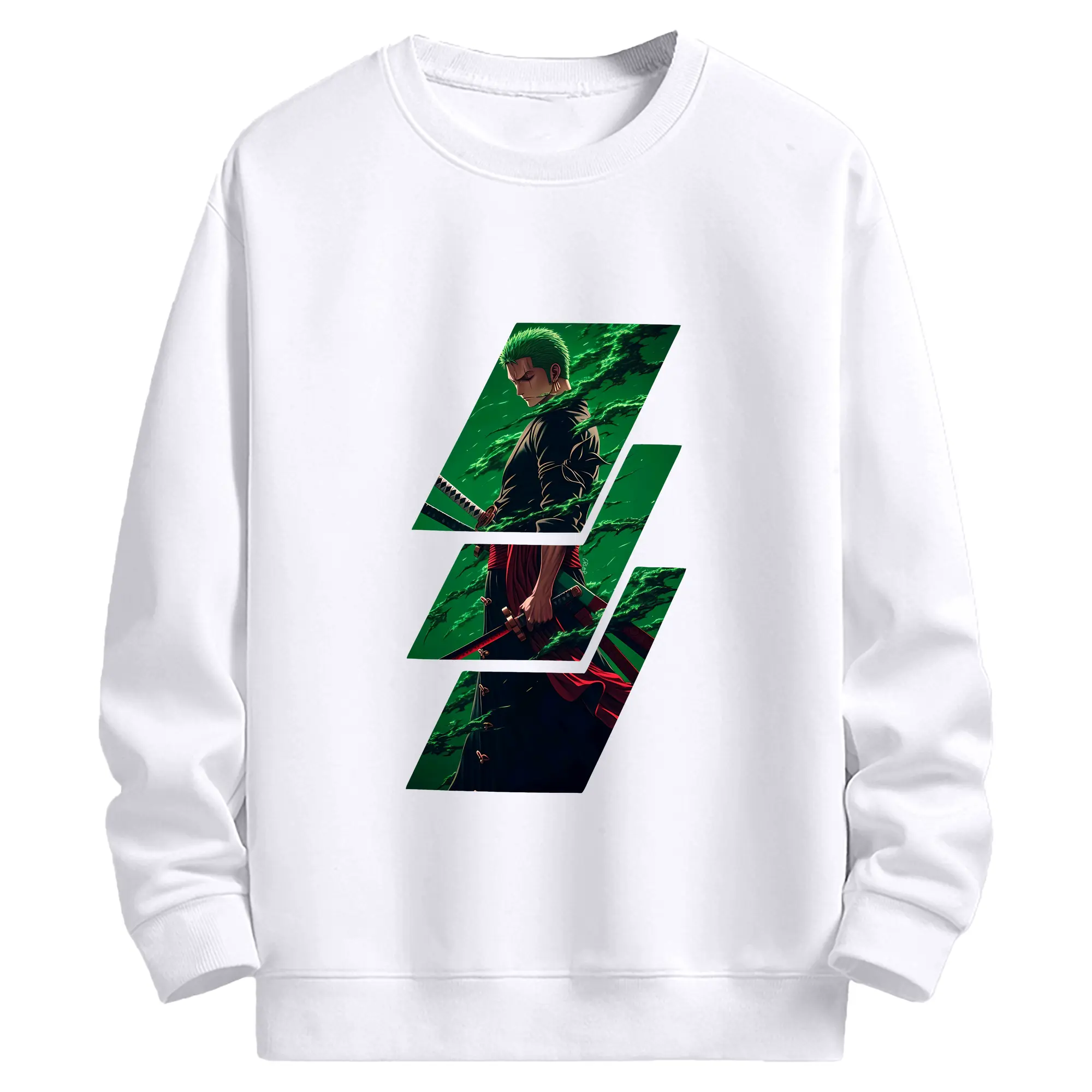 ワンピース グッズ ロロノア・ゾロ - 高品質 クルーネック スウェット ・ コットン59％ ポリエステル41％ ・ ユニセックス 長袖 トレーナー ・ カジュアル デイリー スポーツ 散歩用