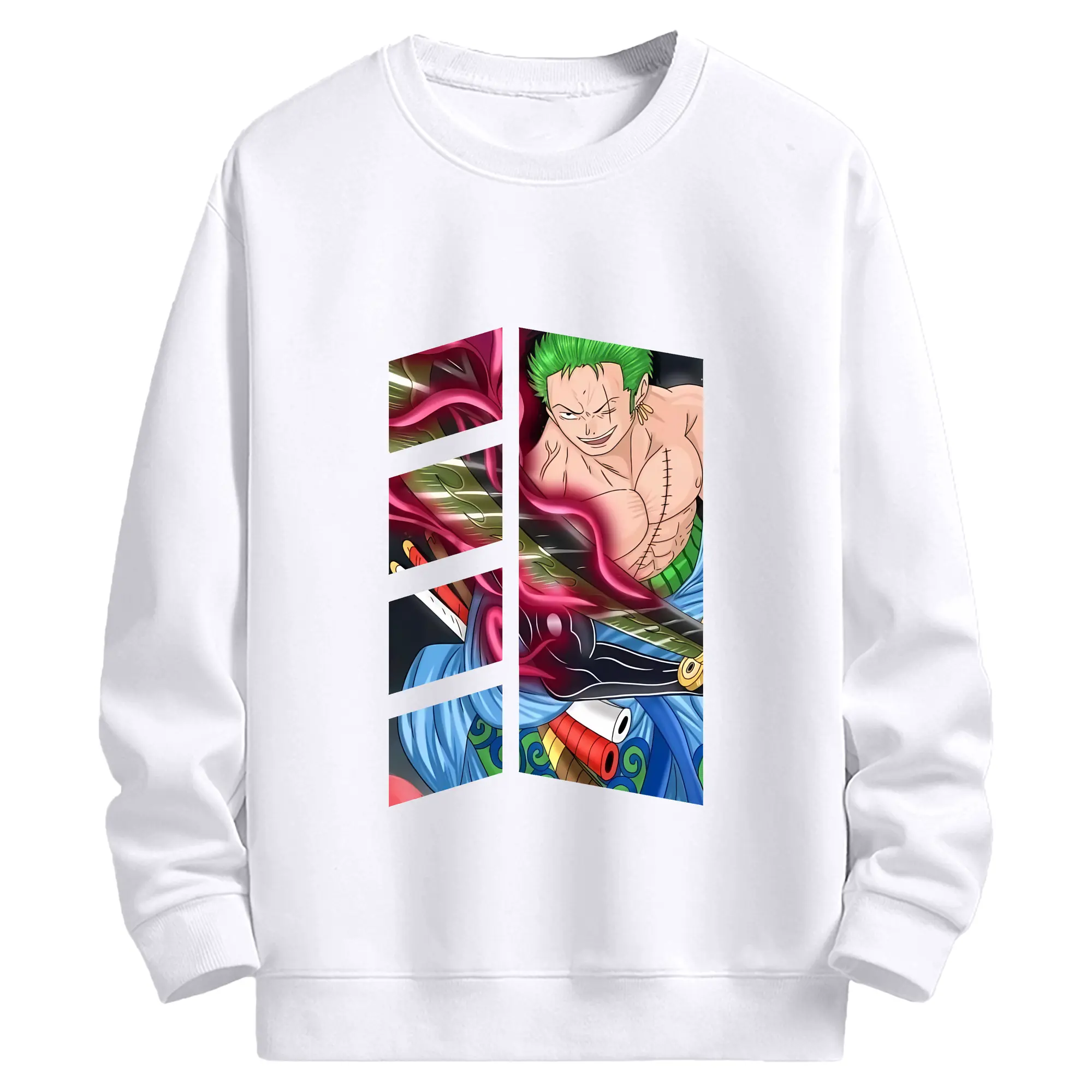 ワンピース グッズ ロロノア・ゾロ - 高品質 クルーネック スウェット ・ コットン59％ ポリエステル41％ ・ ユニセックス 長袖 トレーナー ・ カジュアル デイリー スポーツ 散歩用