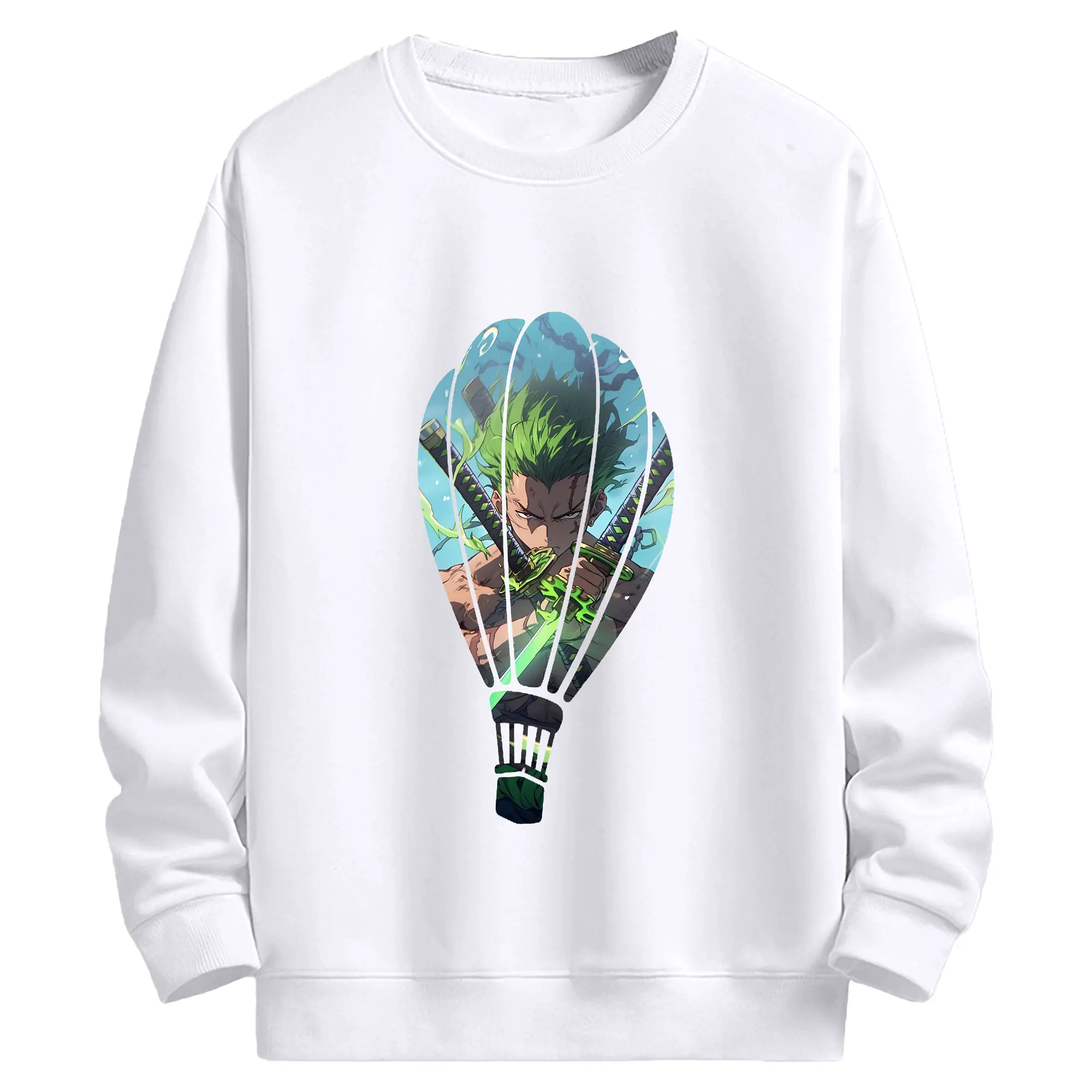 ワンピース グッズ ロロノア・ゾロ - 高品質 クルーネック スウェット ・ コットン59％ ポリエステル41％ ・ ユニセックス 長袖 トレーナー ・ カジュアル デイリー スポーツ 散歩用