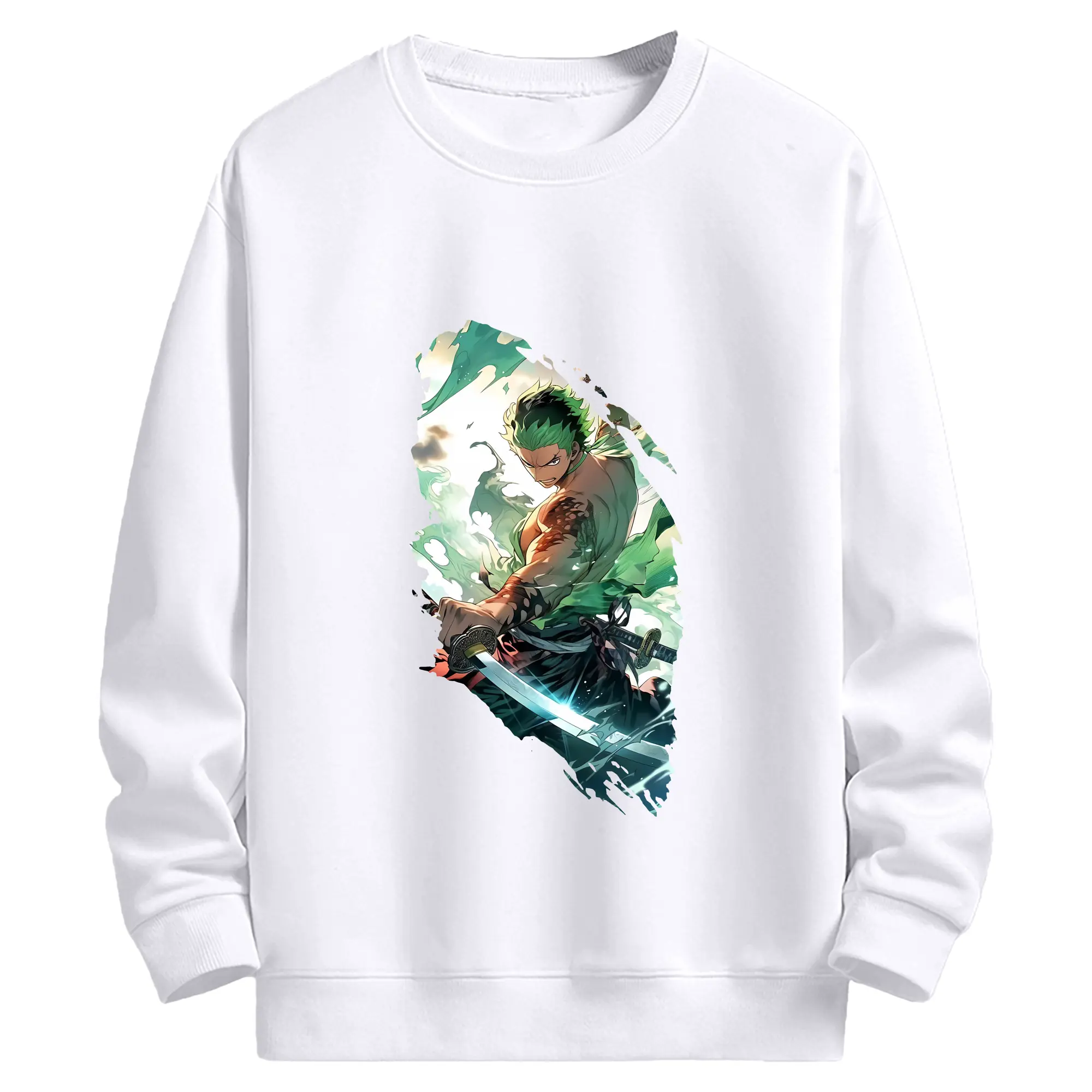 ワンピース グッズ ロロノア・ゾロ - 高品質 クルーネック スウェット ・ コットン59％ ポリエステル41％ ・ ユニセックス 長袖 トレーナー ・ カジュアル デイリー スポーツ 散歩用