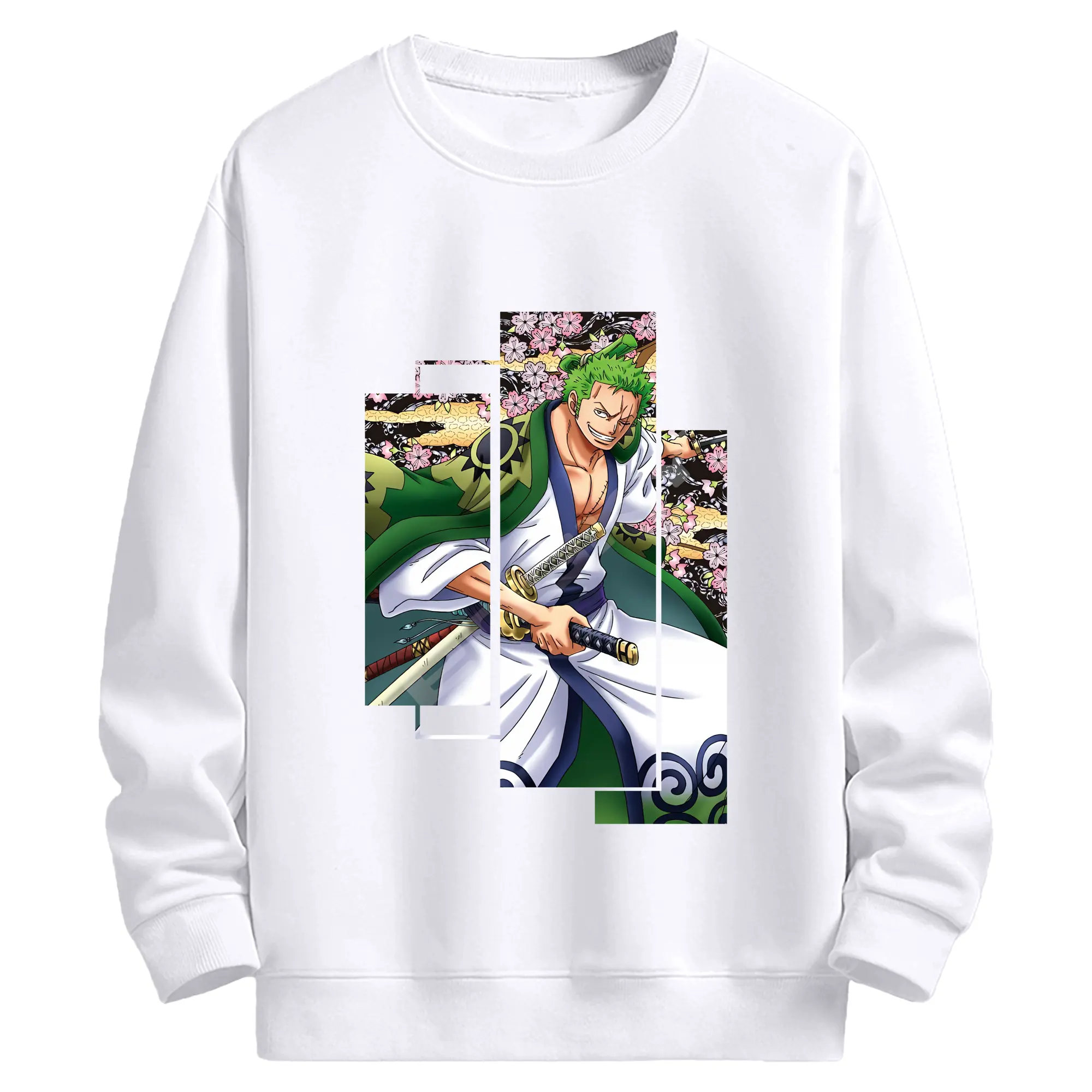 ワンピース グッズ ロロノア・ゾロ - 高品質 クルーネック スウェット ・ コットン59％ ポリエステル41％ ・ ユニセックス 長袖 トレーナー ・ カジュアル デイリー スポーツ 散歩用