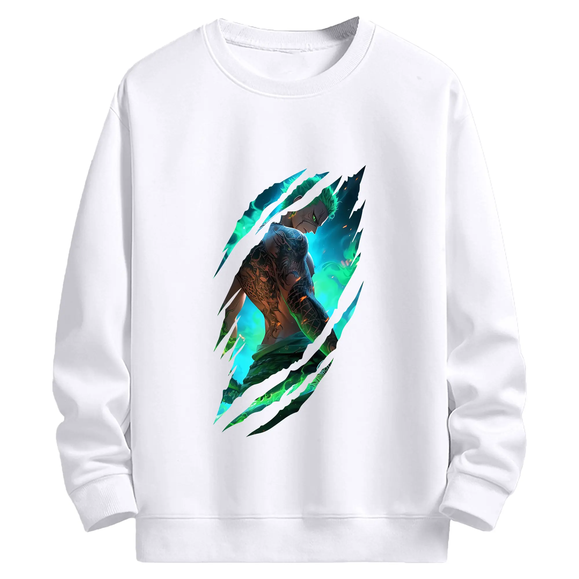 ワンピース グッズ ロロノア・ゾロ - 高品質 クルーネック スウェット ・ コットン59％ ポリエステル41％ ・ ユニセックス 長袖 トレーナー ・ カジュアル デイリー スポーツ 散歩用