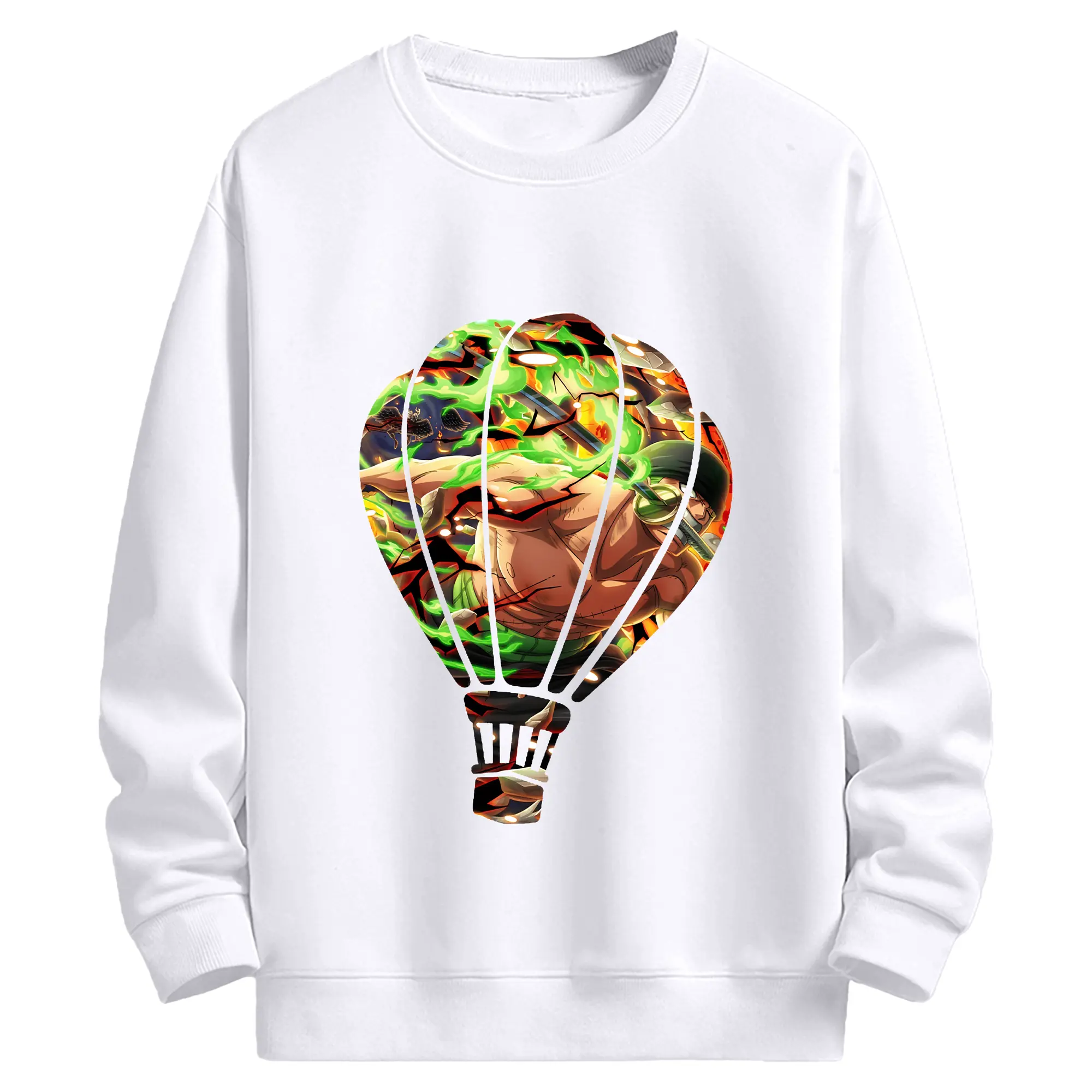 ワンピース グッズ ロロノア・ゾロ - 高品質 クルーネック スウェット ・ コットン59％ ポリエステル41％ ・ ユニセックス 長袖 トレーナー ・ カジュアル デイリー スポーツ 散歩用