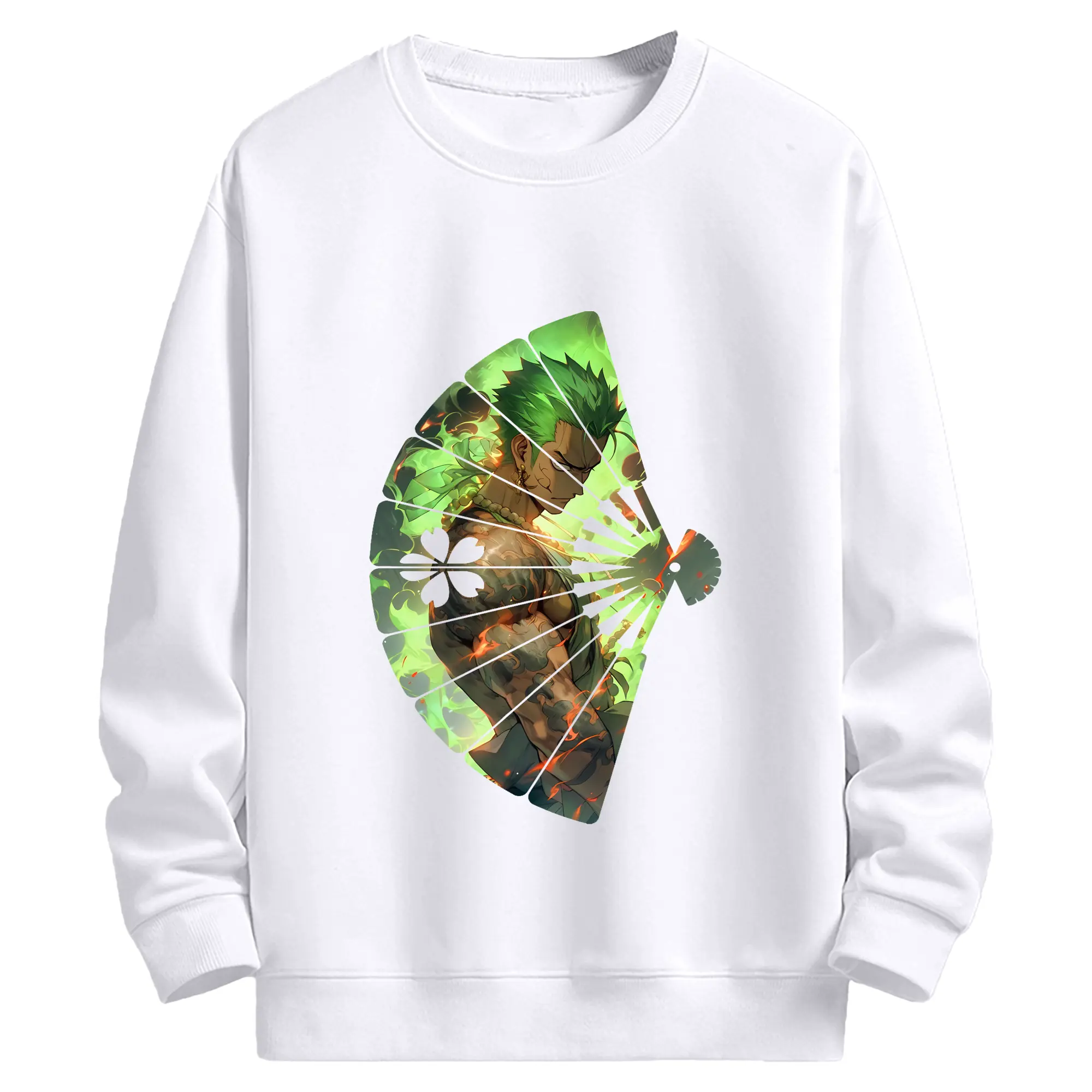 ワンピース グッズ ロロノア・ゾロ - 高品質 クルーネック スウェット ・ コットン59％ ポリエステル41％ ・ ユニセックス 長袖 トレーナー ・ カジュアル デイリー スポーツ 散歩用