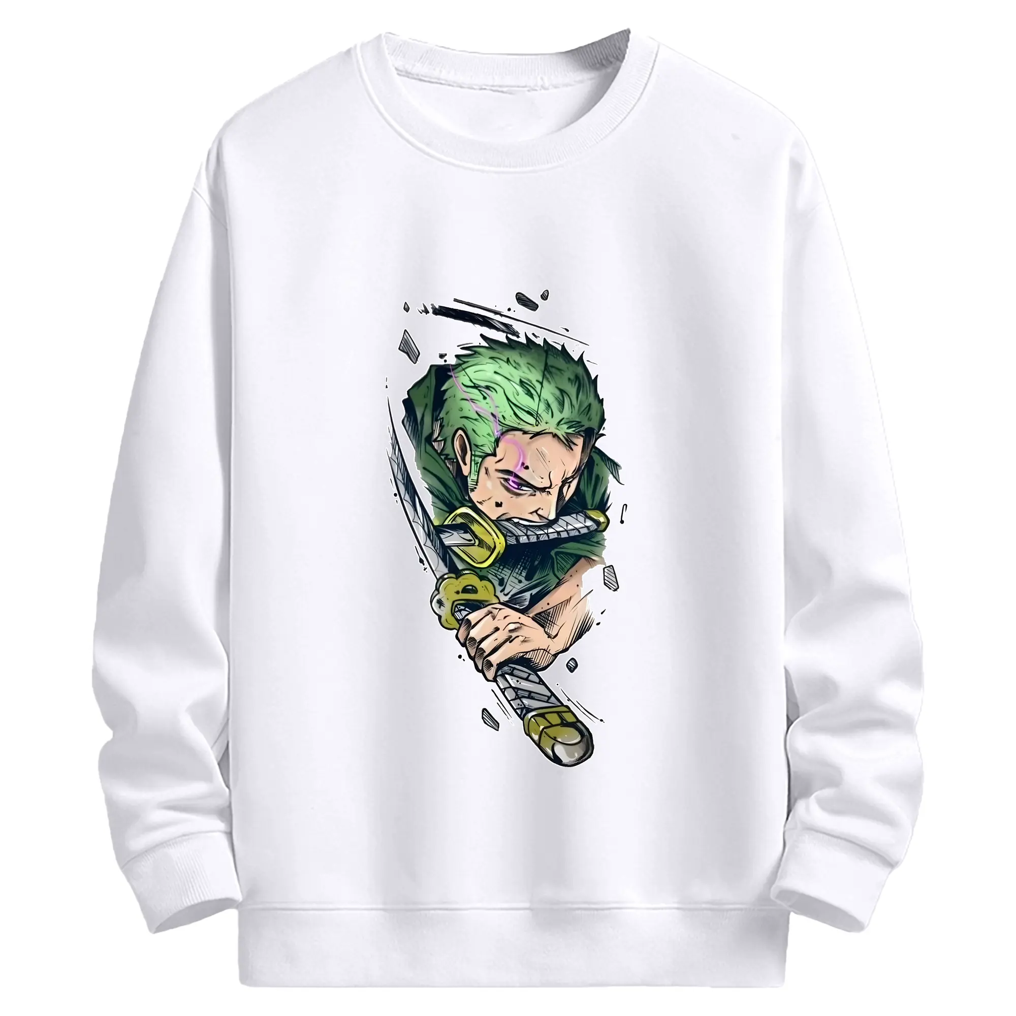 ワンピース グッズ ロロノア・ゾロ - 高品質 クルーネック スウェット ・ コットン59％ ポリエステル41％ ・ ユニセックス 長袖 トレーナー ・ カジュアル デイリー スポーツ 散歩用