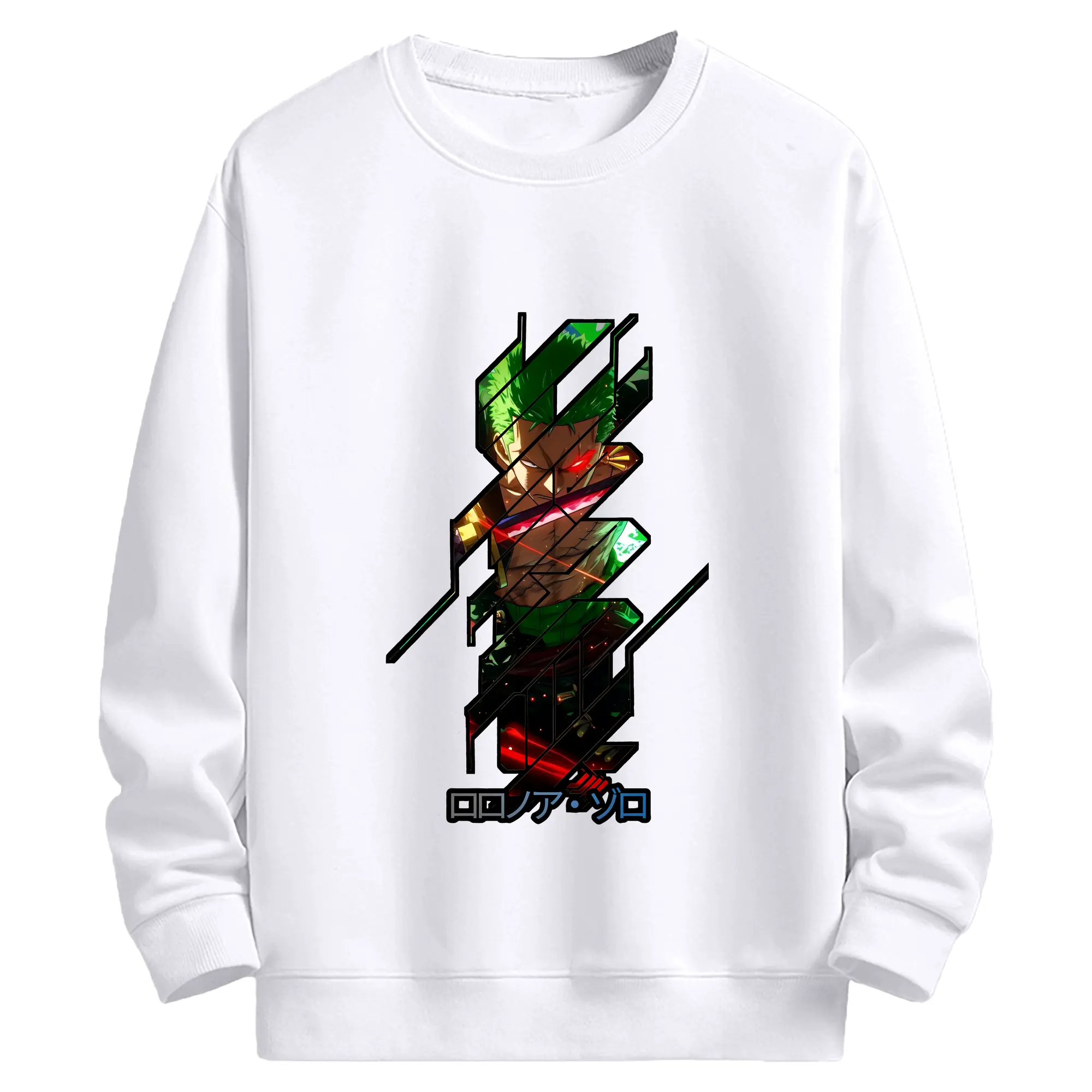 ワンピース グッズ ロロノア・ゾロ - 高品質 クルーネック スウェット ・ コットン59％ ポリエステル41％ ・ ユニセックス 長袖 トレーナー ・ カジュアル デイリー スポーツ 散歩用