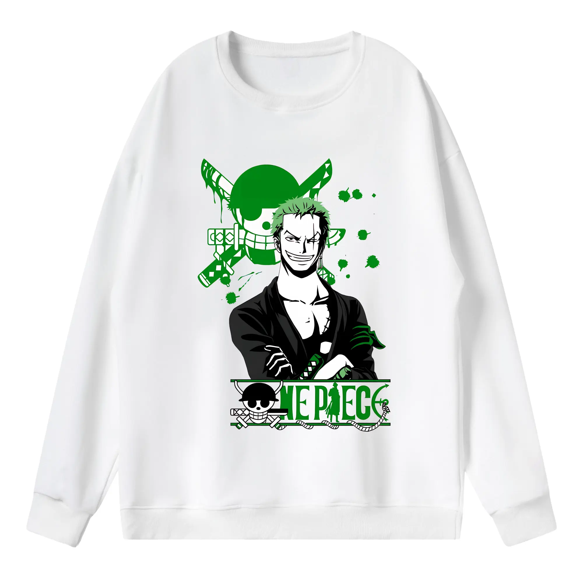 ワンピース グッズ ロロノア・ゾロ - 薄手 クルーネック スウェット 裏毛260g · ポリエステル 春秋向け カジュアル 男女兼用 · トレーナー デイリー スポーツ 散歩に最適