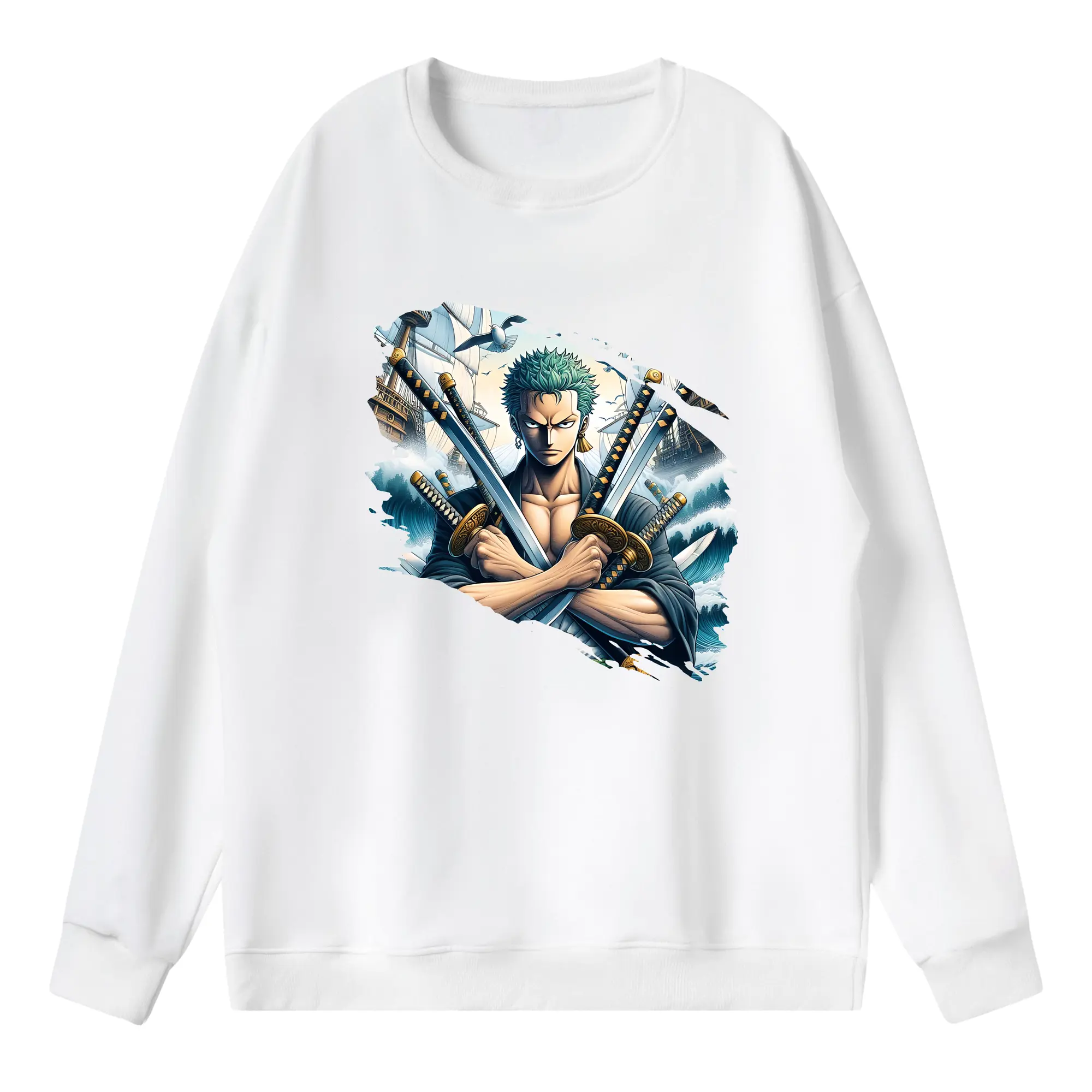 ワンピース グッズ ロロノア・ゾロ - 薄手 クルーネック スウェット 裏毛260g · ポリエステル 春秋向け カジュアル 男女兼用 · トレーナー デイリー スポーツ 散歩に最適