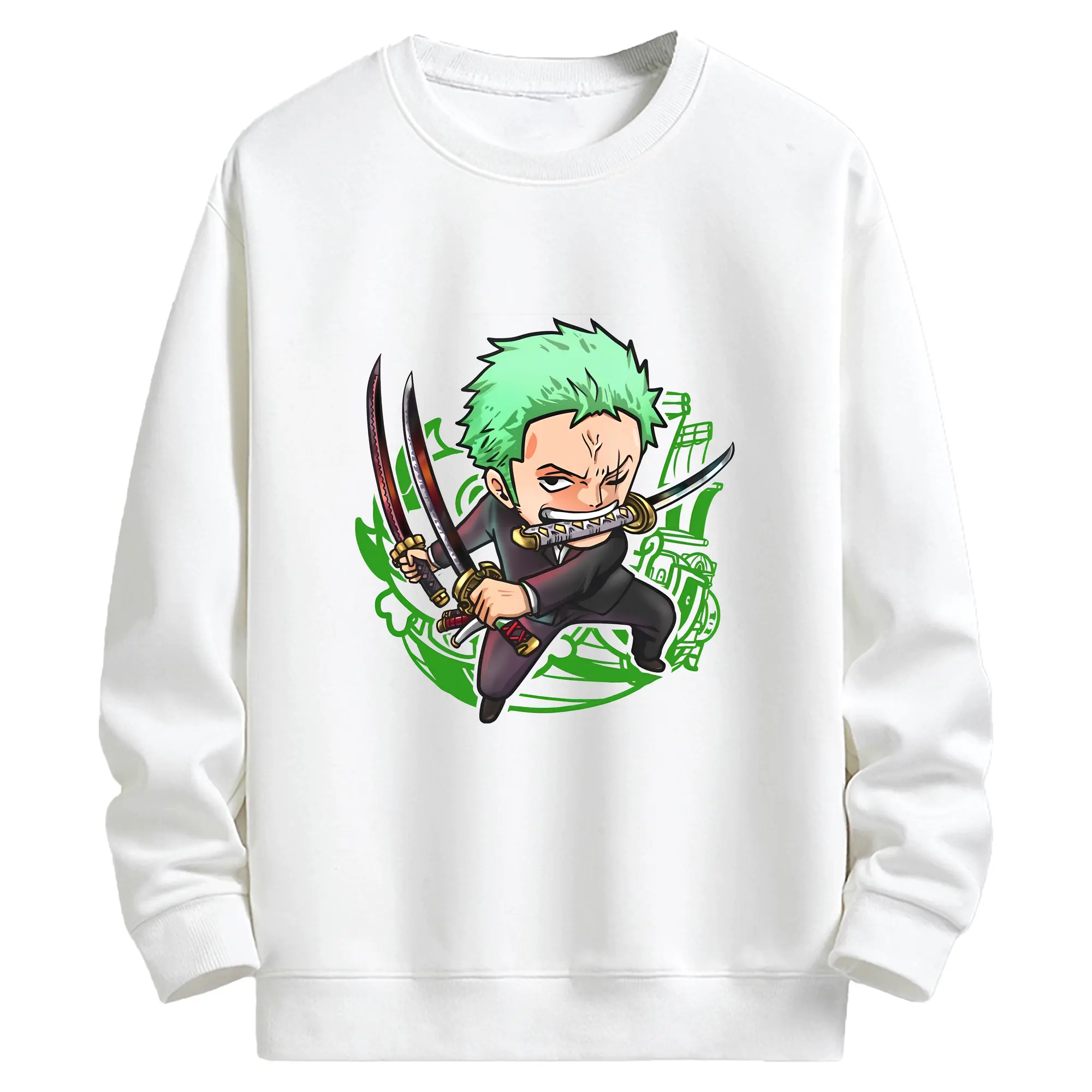 ワンピース グッズ ロロノア・ゾロ - キッズ クルーネックスウェットシャツ ・ フロントプリント ・ 綿80％ ポリエステル20％ ・ 快適 通学 スポーツ 日常使い お散歩用