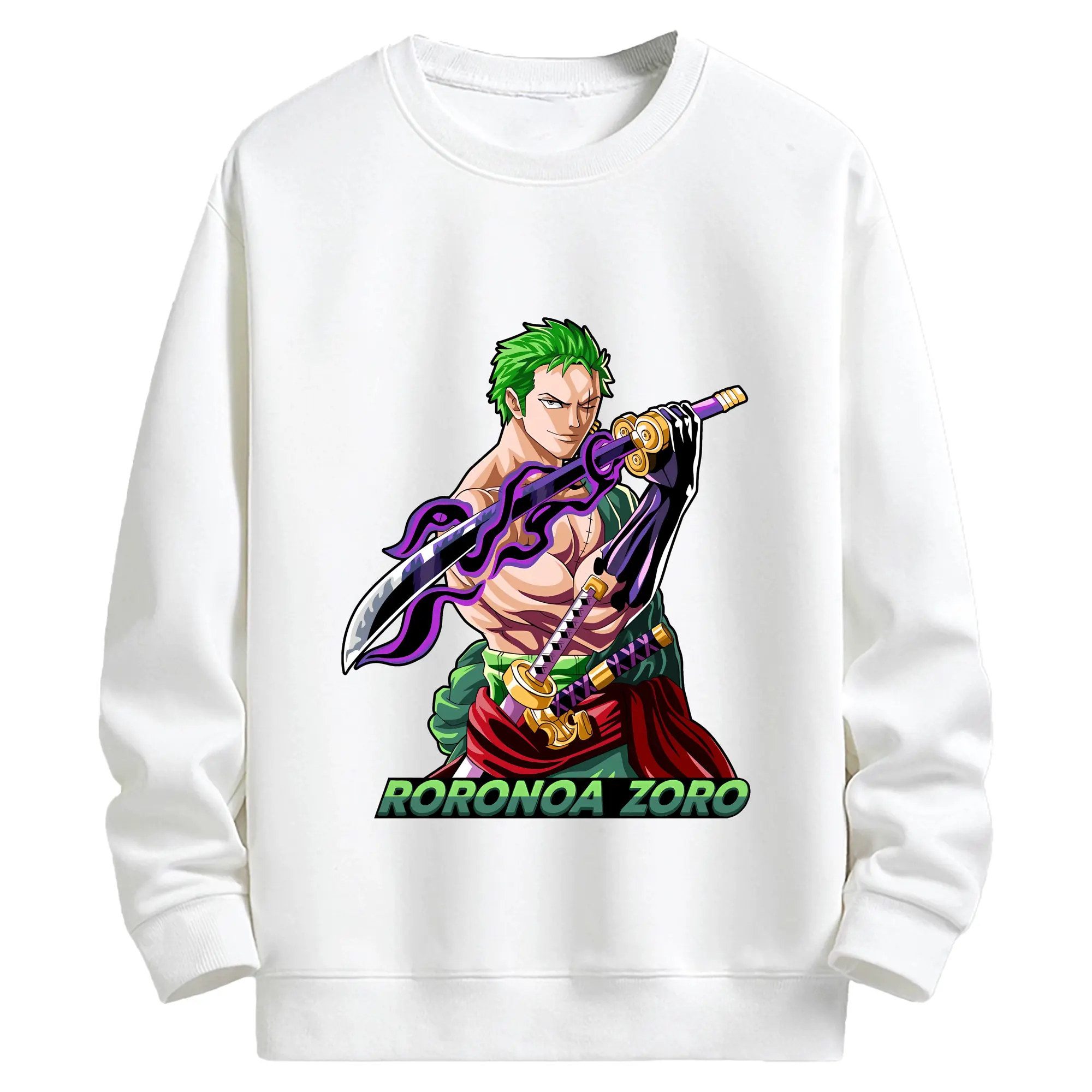 ワンピース グッズ ロロノア・ゾロ - キッズ クルーネックスウェットシャツ ・ フロントプリント ・ 綿80％ ポリエステル20％ ・ 快適 通学 スポーツ 日常使い お散歩用