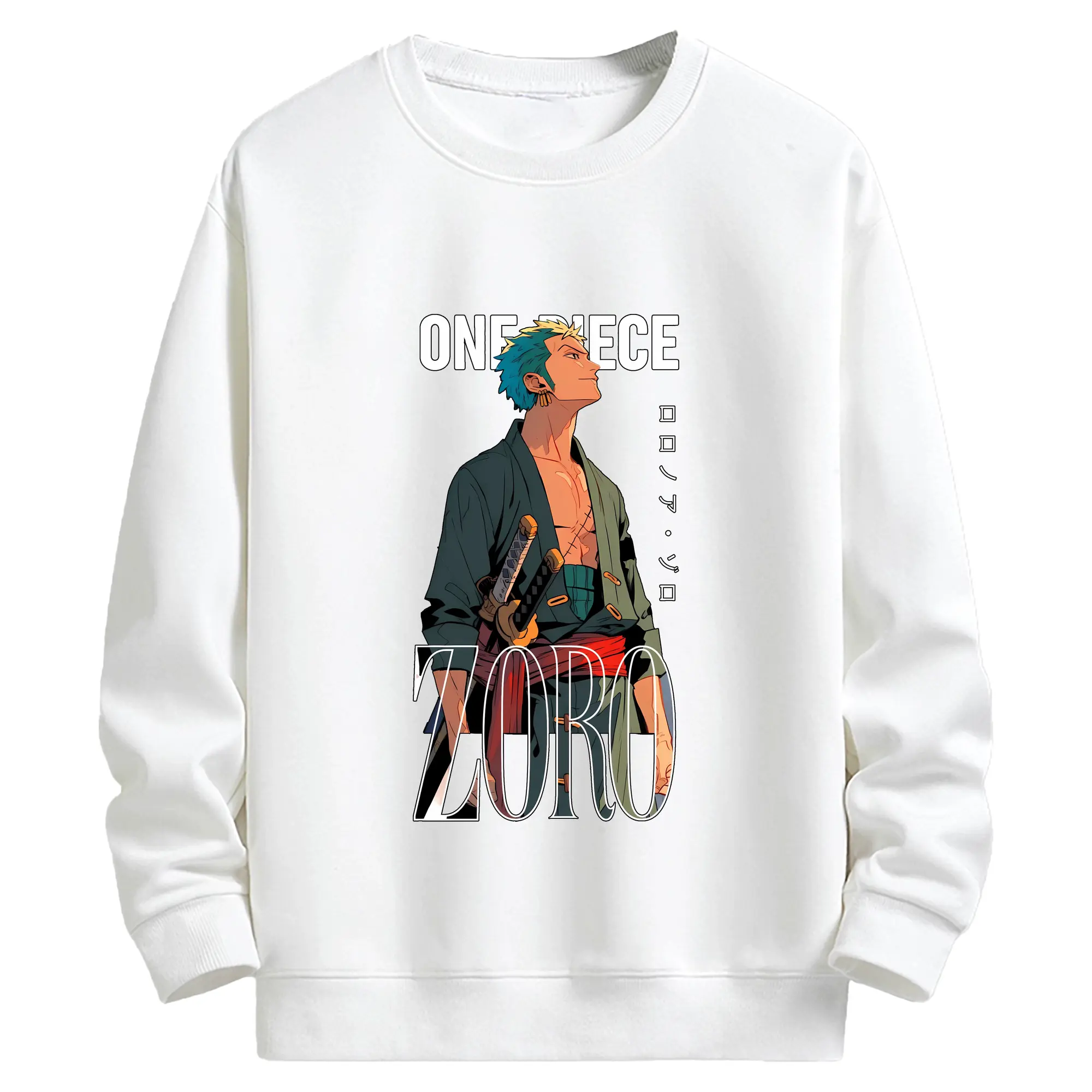 ワンピース グッズ ロロノア・ゾロ - キッズ クルーネックスウェットシャツ ・ フロントプリント ・ 綿80％ ポリエステル20％ ・ 快適 通学 スポーツ 日常使い お散歩用