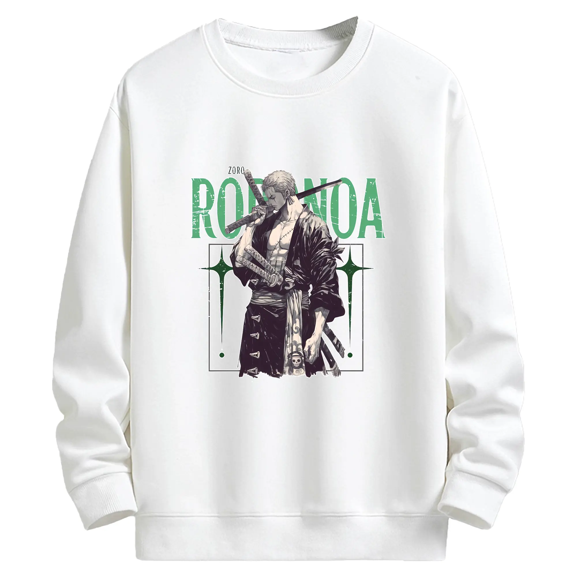 ワンピース グッズ ロロノア・ゾロ - キッズ クルーネックスウェットシャツ ・ フロントプリント ・ 綿80％ ポリエステル20％ ・ 快適 通学 スポーツ 日常使い お散歩用